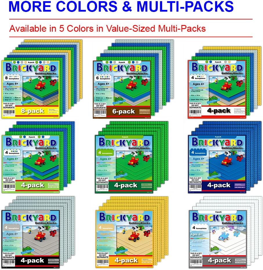 Brickyard Building Blocks Lego – Placa base compatible  Paquete de 8 placas base grandes de 10 x 10 pulgadas para ladrillos de juguete, actividades