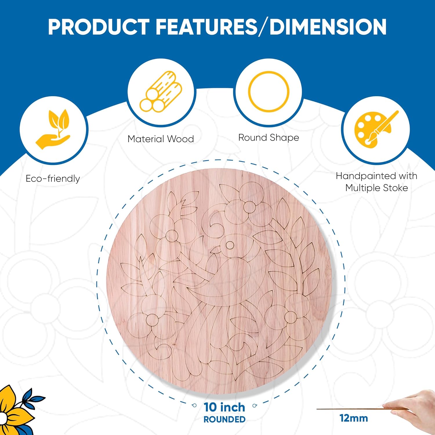 Saihut Kit de pintura acrílica con vibrante juego de pintura de madera, incluye 1 contorno de madera premarcado, 10 pinturas de tiza, bandeja de