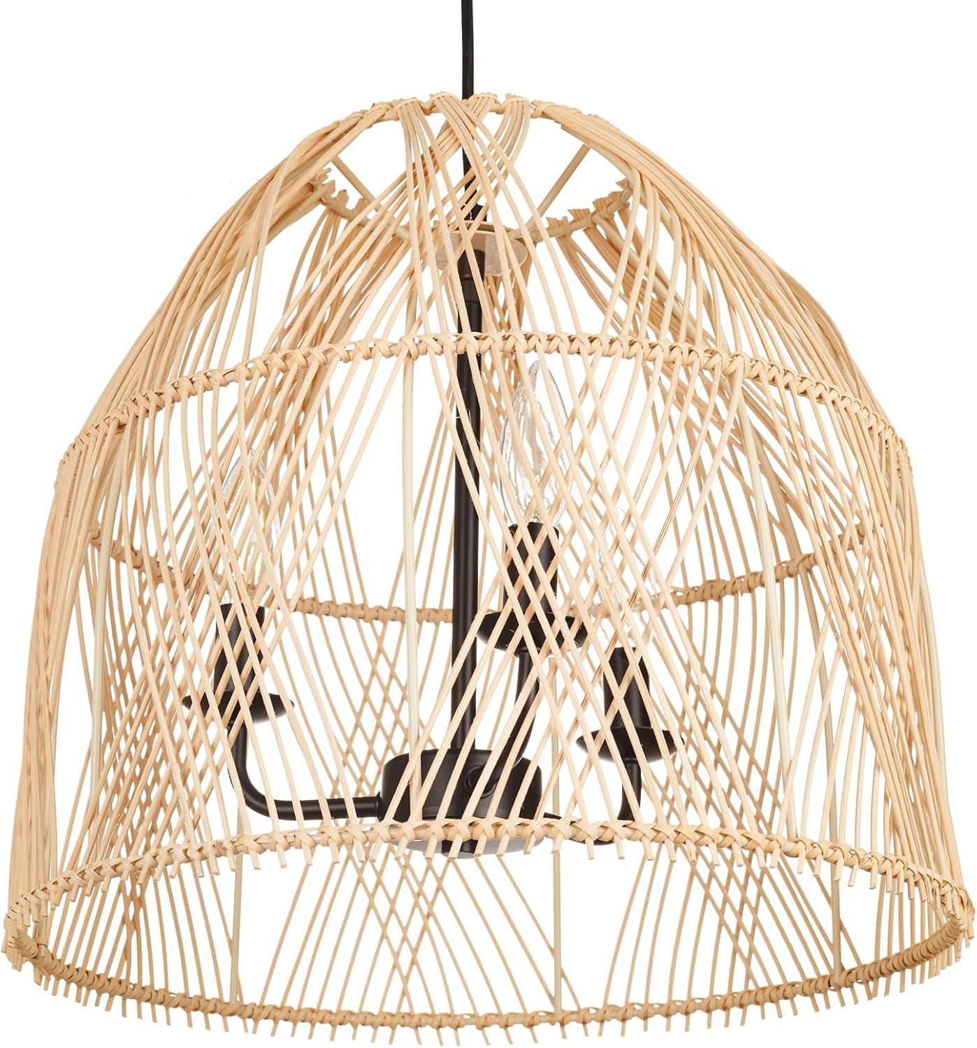 Lámpara colgante de ratán de granja, 16 pulgadas, grande, estilo bohemio, tejida a mano, para colgar en el techo, lámpara de araña de mimbre rústico