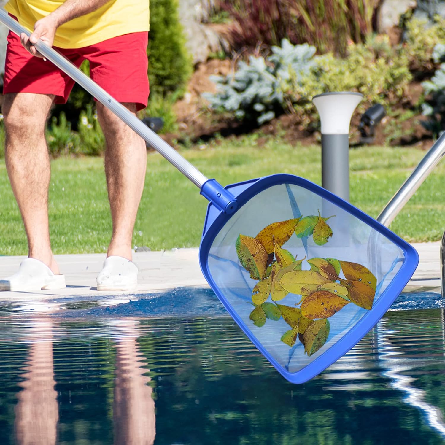 Red de desnatador de hojas para piscina, con 5 secciones telescópica de aluminio y malla fina de nailon, herramienta de limpieza de piscina para