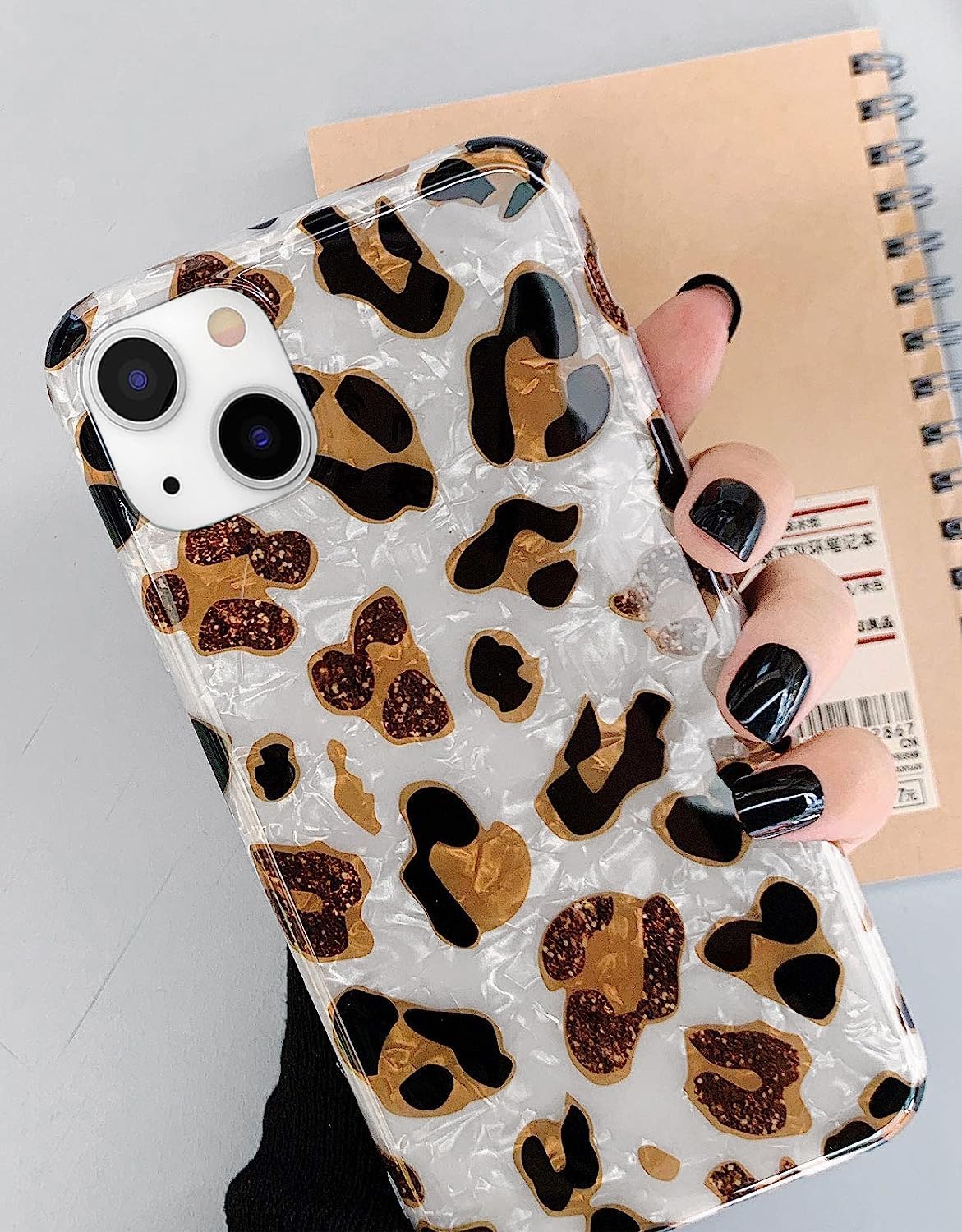 J.west Funda compatible con iPhone 14 Plus, funda protectora de silicona suave con estampado de guepardo translúcido y transparente para niñas y