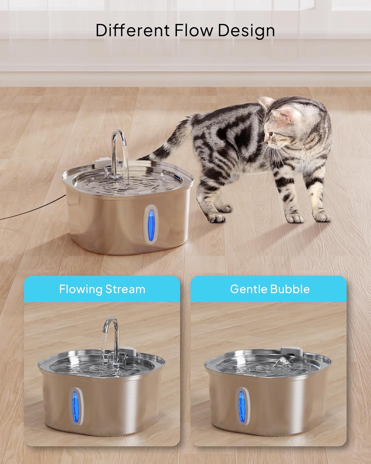 Fuente de agua para gatos  Fuente de agua para mascotas de acero inoxidable de 3.2L108 onzas para gatos en interiores, fuente de agua para perros
