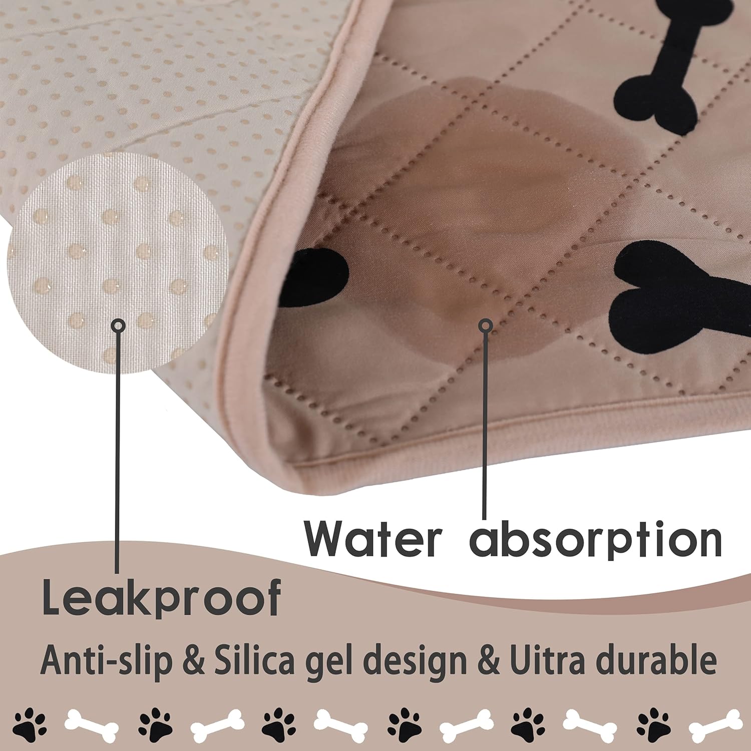 Almohadillas Wahable antideslizantes para perros pequeños, almohadillas para entrenamiento de absorción de agua (32 x 40 pulgadas, beige) 2 paquetes