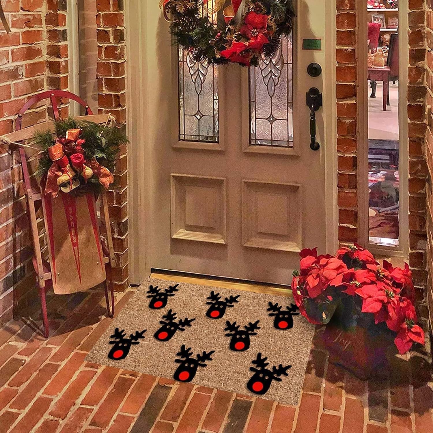 Alfombra de Papá Noel para interiores y exteriores, 23.6 x 15.7 pulgadas, tapete divertido para puerta de garaje, duradero, hola resistente, para