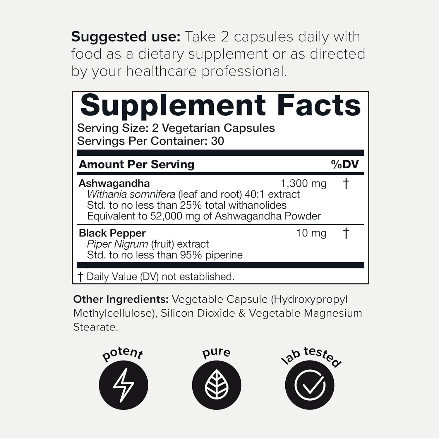 Toniiq Ashwagandha Cápsulas de suplemento  25% Withanolides  Apoyo al estrés  (52000 mg) Concentración 40x Ashwagandha fórmula extra fuerte  60