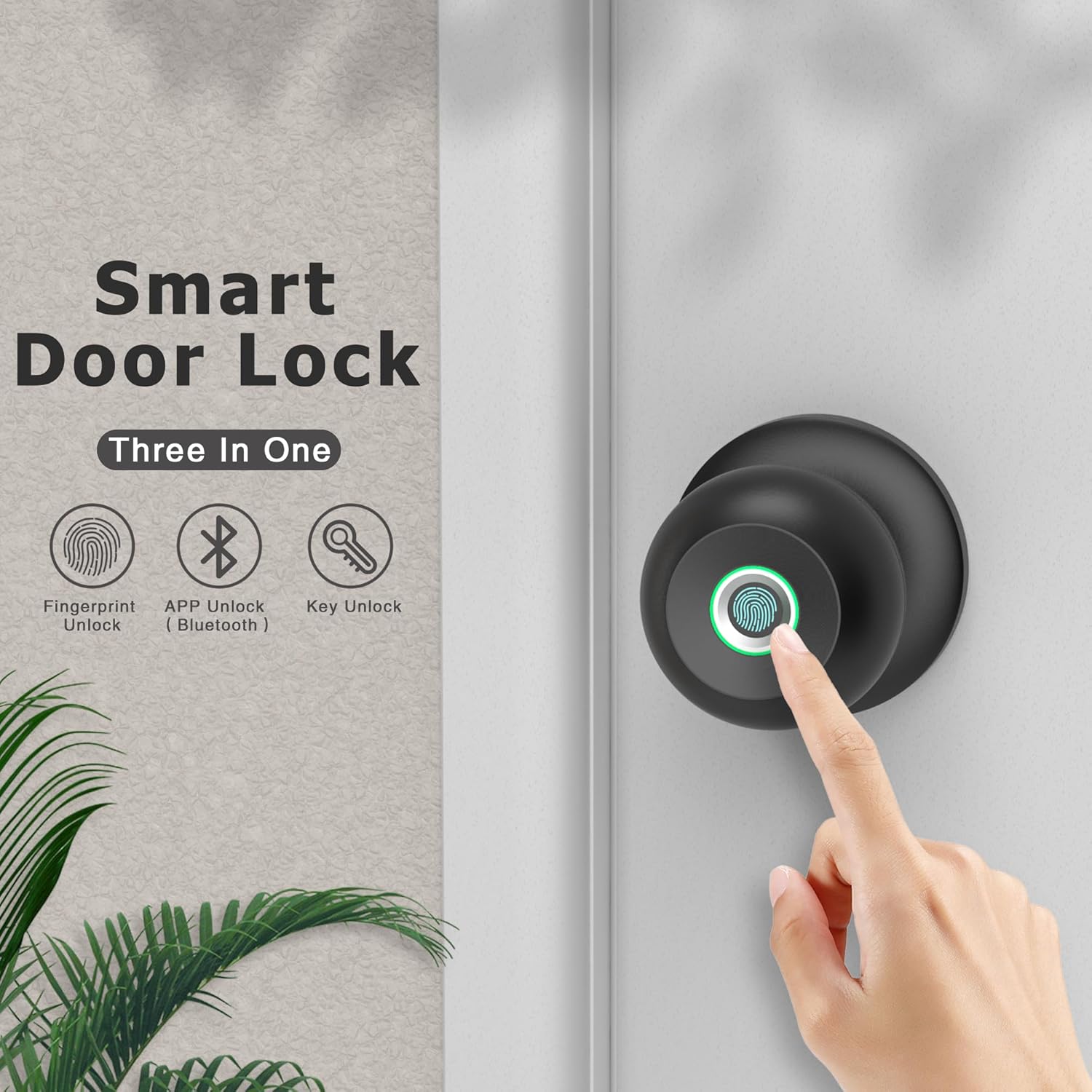 Cerradura de puerta de huellas dactilares, pomo inteligente de puerta de dormitorio, perilla biométrica, cerradura inteligente con control de