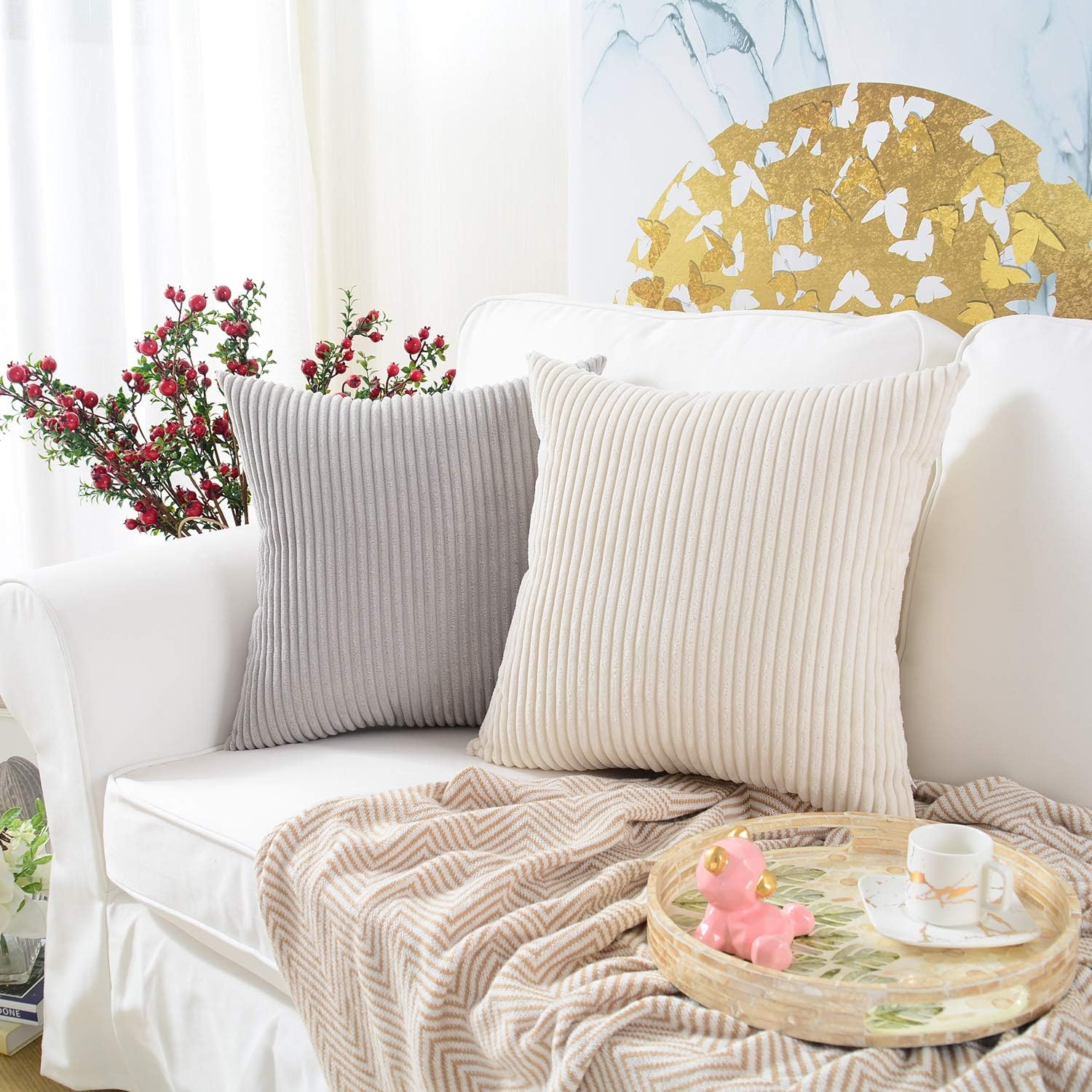 MERNETTE- Funda de cojín de pana, suave, decorativa, cuadrada, para decoración del hogar, para sofá, cama, silla