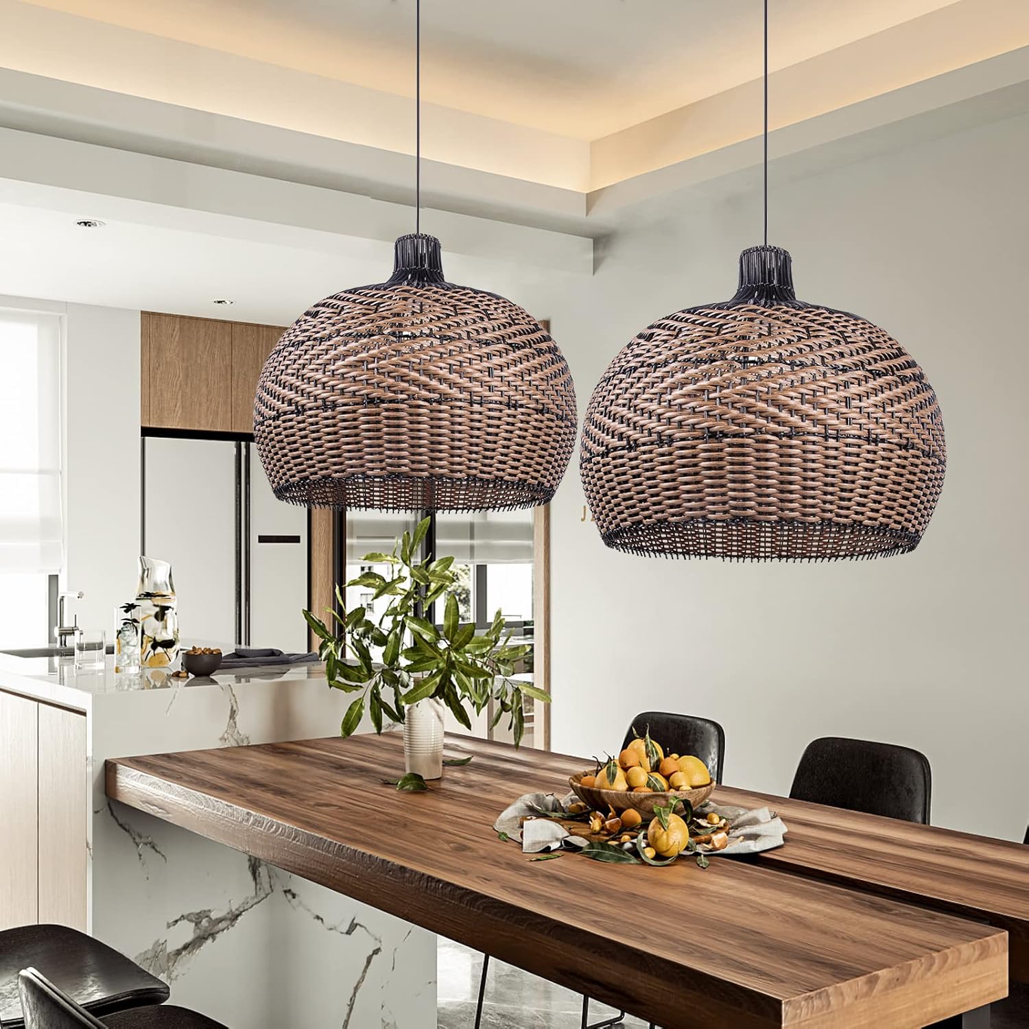 Arturesthome Lámpara colgante de ratán para isla de cocina, candelabro de mimbre, pantalla de iluminación de techo colgante tejida hecha a mano,