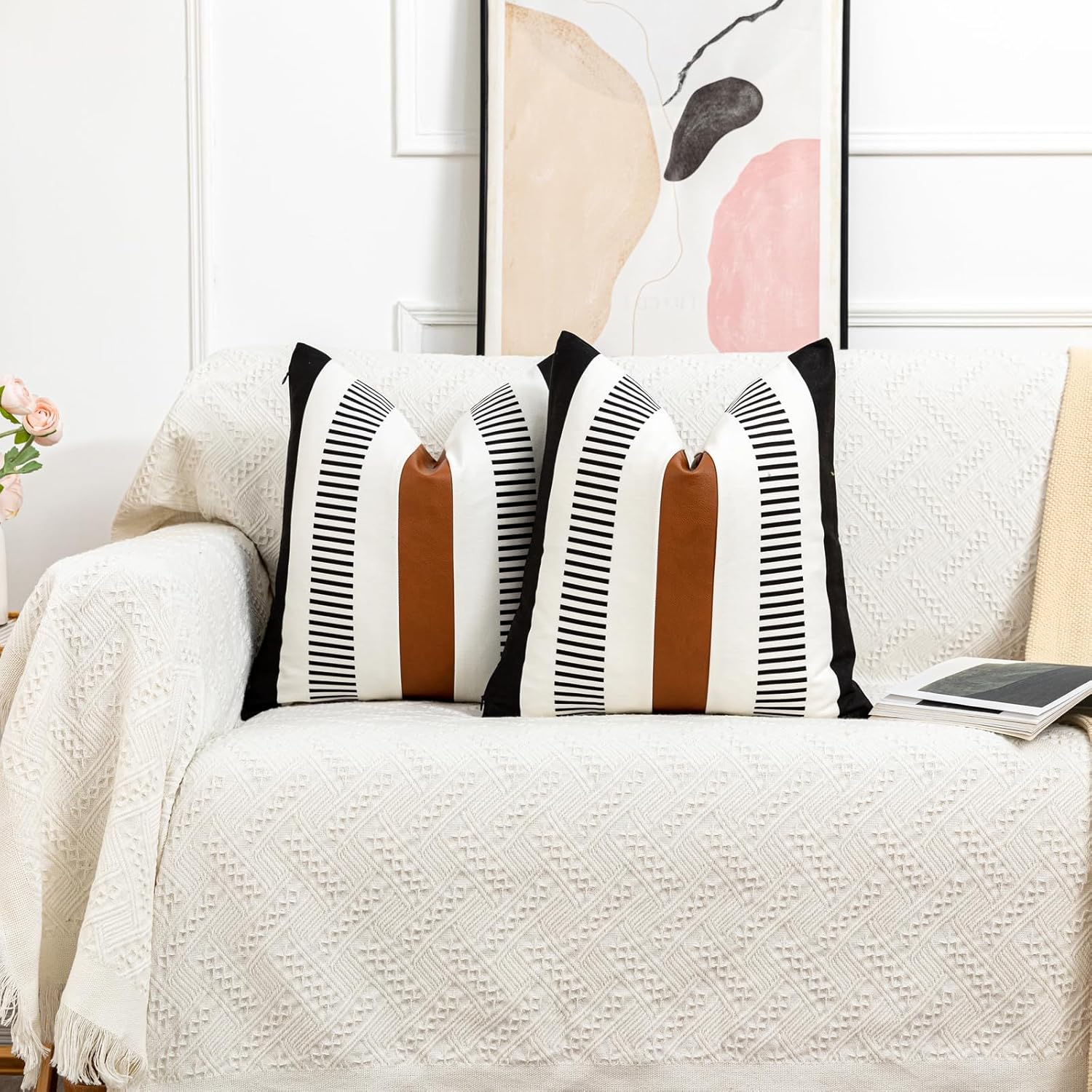 HOEMCE Juego de 2 fundas de almohada decorativas de granja de 22 x 22 pulgadas para sala de estar, sofá y cama, funda de cojín neutra moderna de