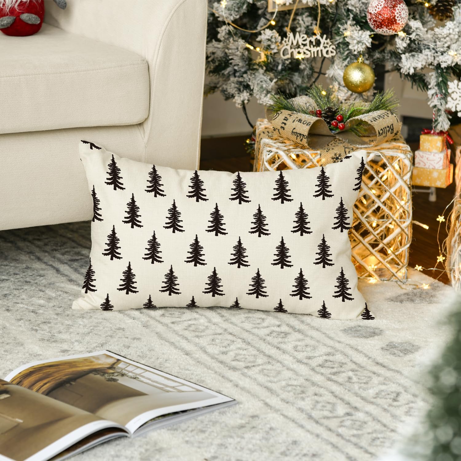 AVOIN colorlife Funda de almohada con diseño de árboles de Navidad, 12 x 20 pulgadas, decoración para sofá y vacaciones de invierno