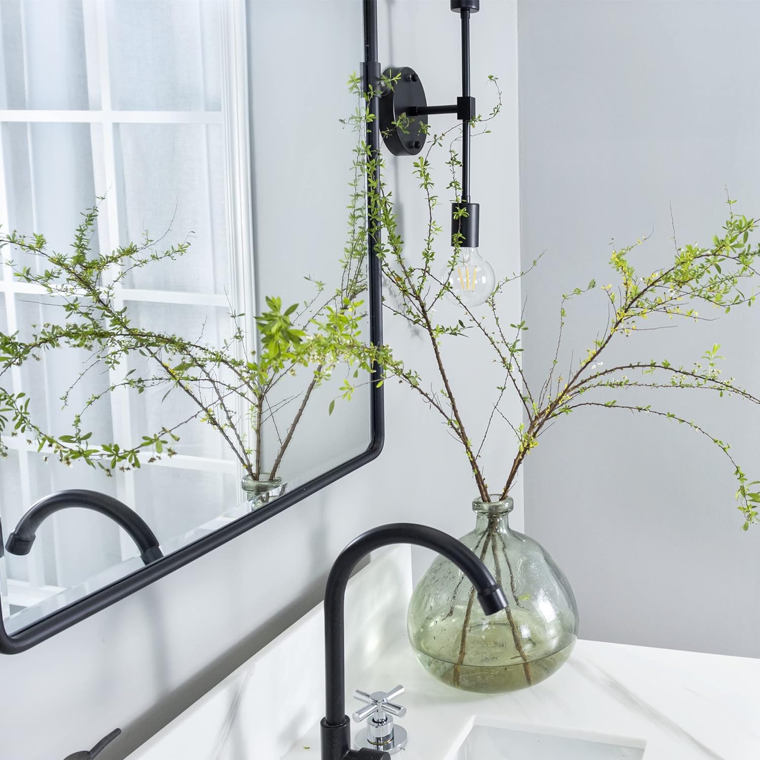 TEHOME Espejo pivote horizontal, espejo de inclinación negro para baño, espejo de baño rectangular con marco de metal biselado, 35 x 23 pulgadas