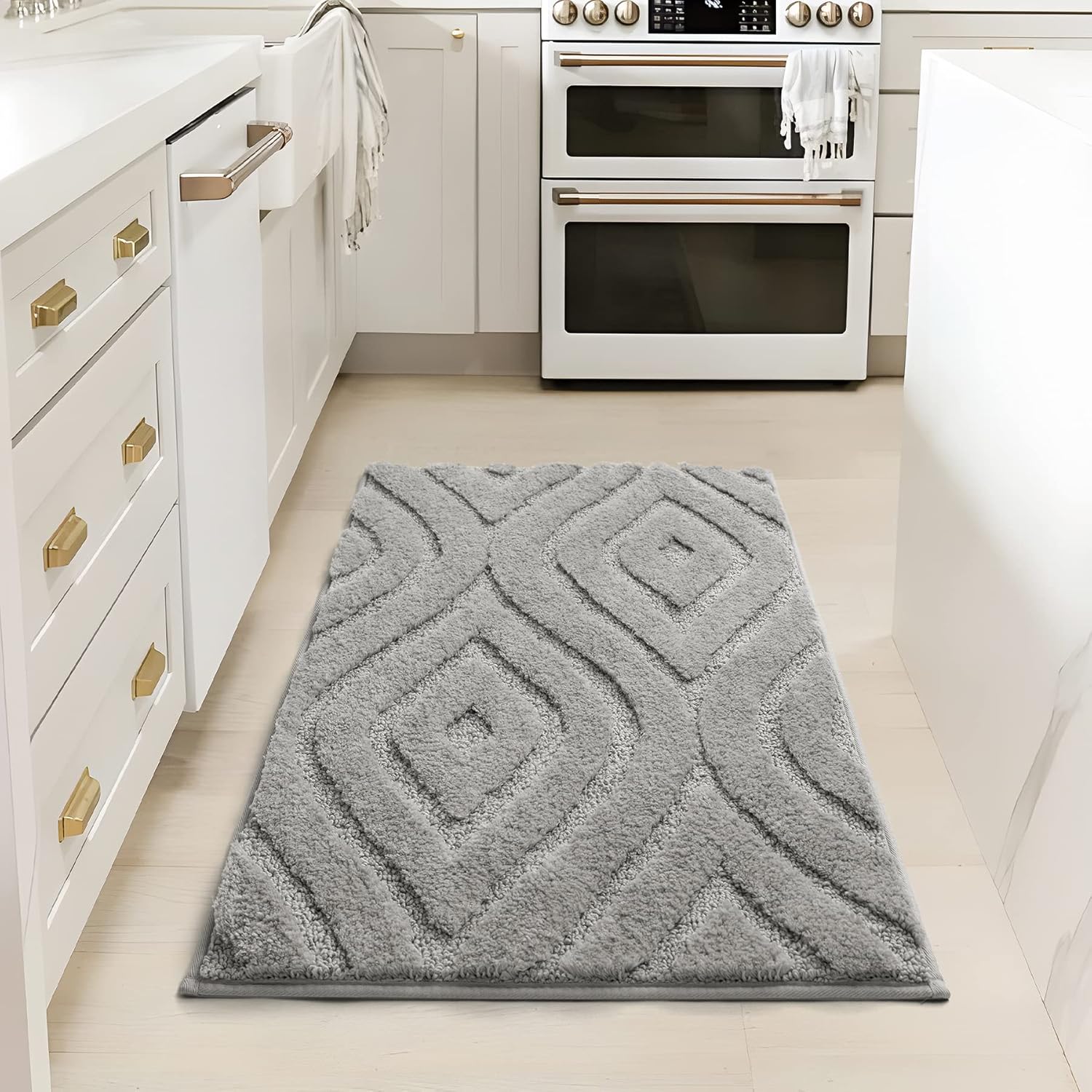 DEXDE Alfombra de baño pequeña, antideslizante, geométrica, de lujo, suave, lavable, para baño, ducha, cocina, entrada, decoración moderna, 17 x 20