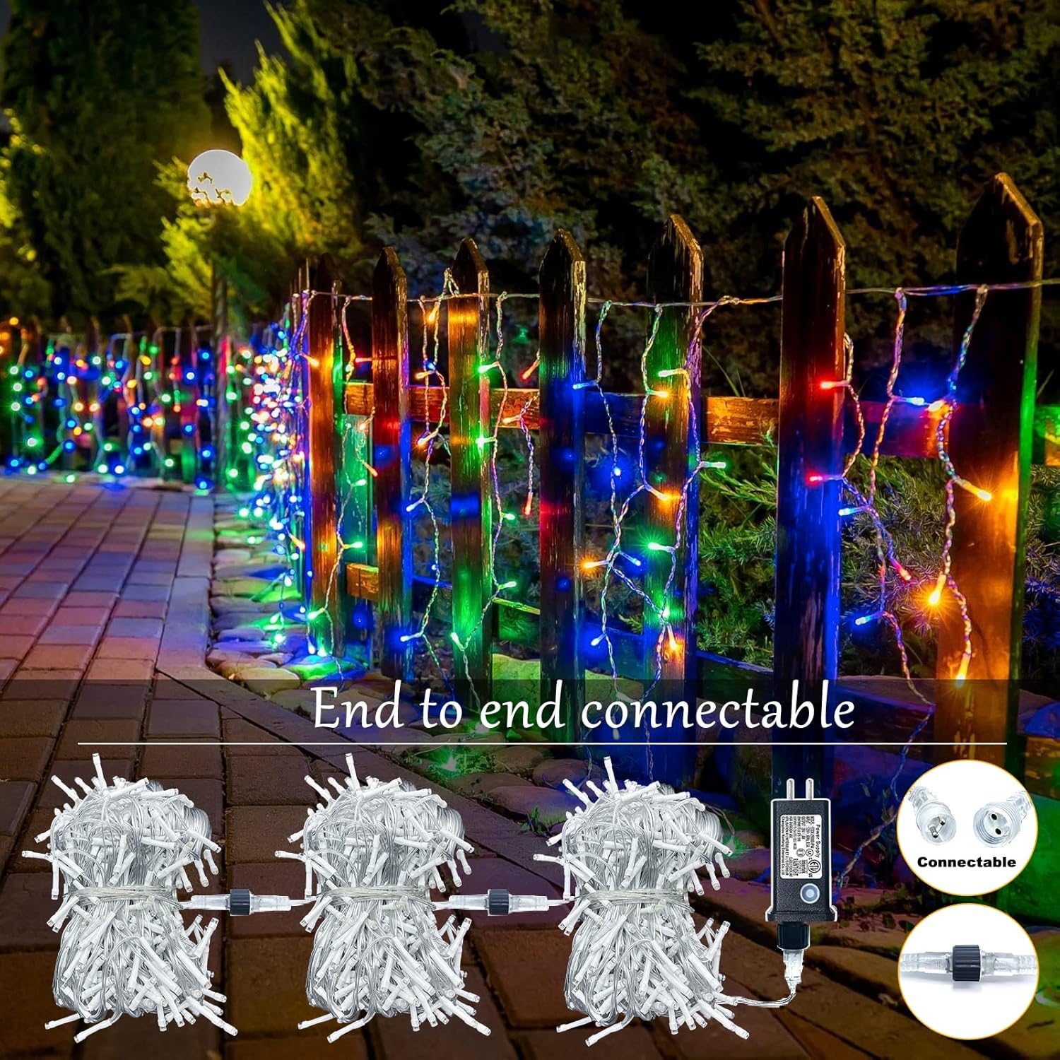 Luces de Navidad de carámbano para exteriores, 33 pies, 400 luces LED de carámbano para exteriores, luces parpadeantes para interiores con 8 modos
