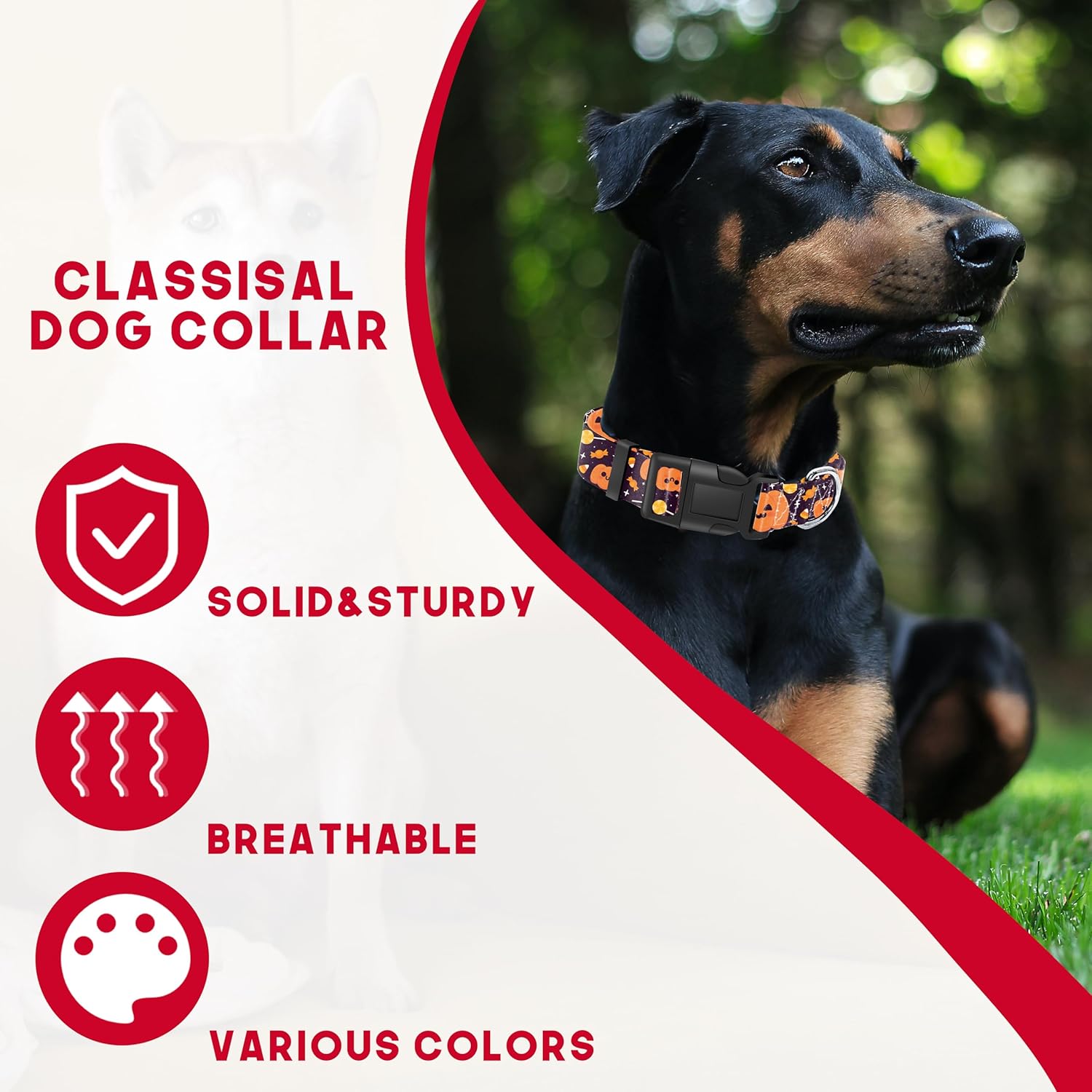 Seyezo Collar de perro de Halloween con patrón de calabaza caramelo, bonito collar transpirable para cachorros para niños y niñas con hebilla de