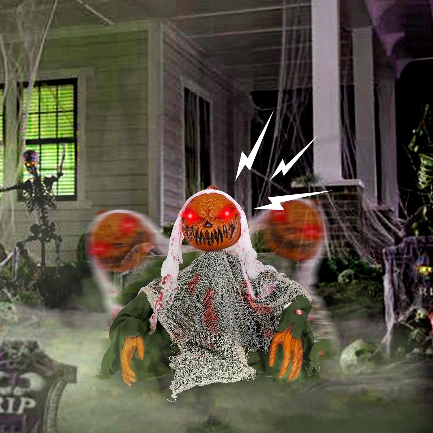 YUJUN Decoración animada de Halloween para Halloween, decoración de activación LED de Halloween, calabaza aterradora, fantasma, inducción de sonido,