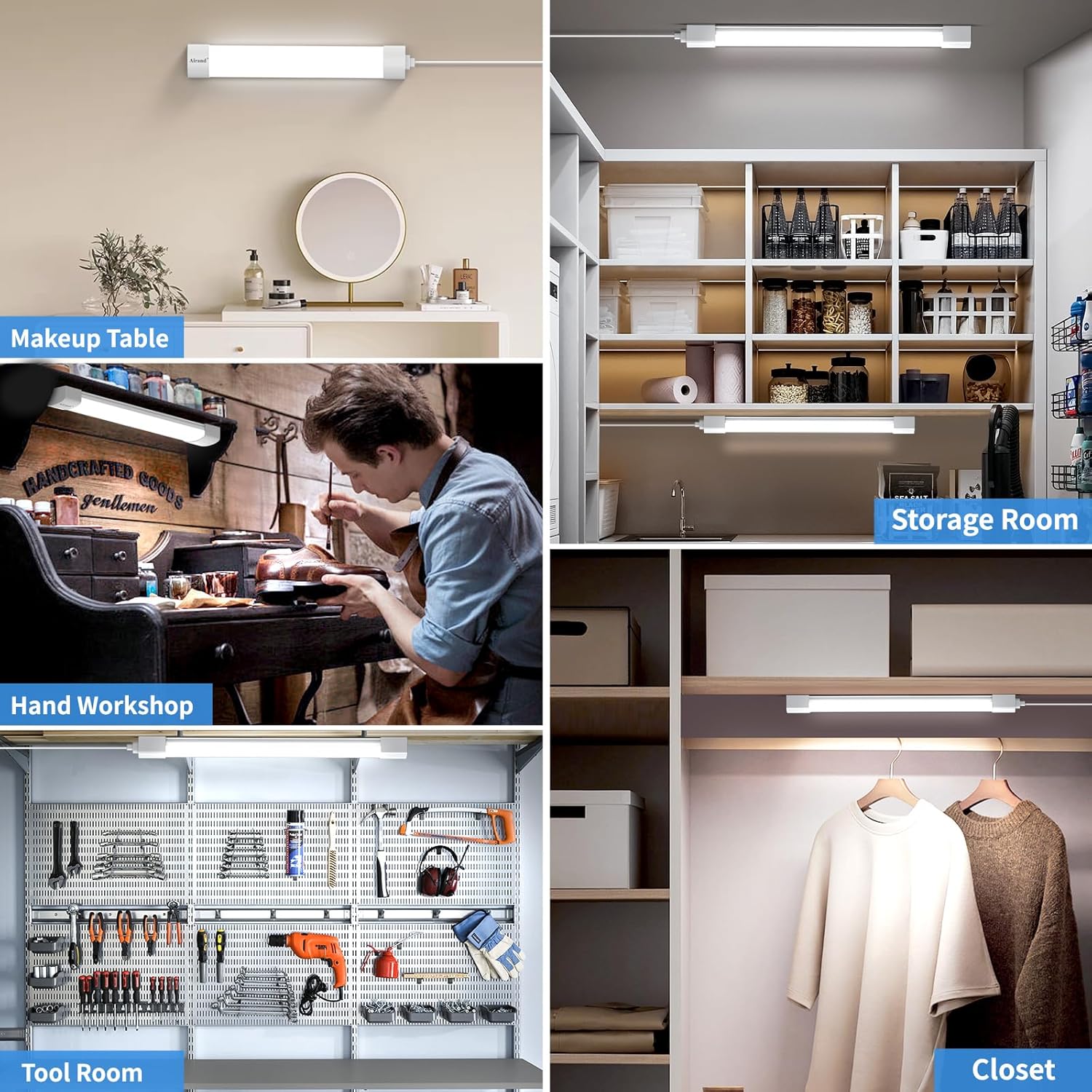 Airand Lámpara enchufable de 5000 K, 1.47 pies, tubo de luz LED enlazable, luces LED de gabinete con interruptor de NOapagado, luz LED de armario