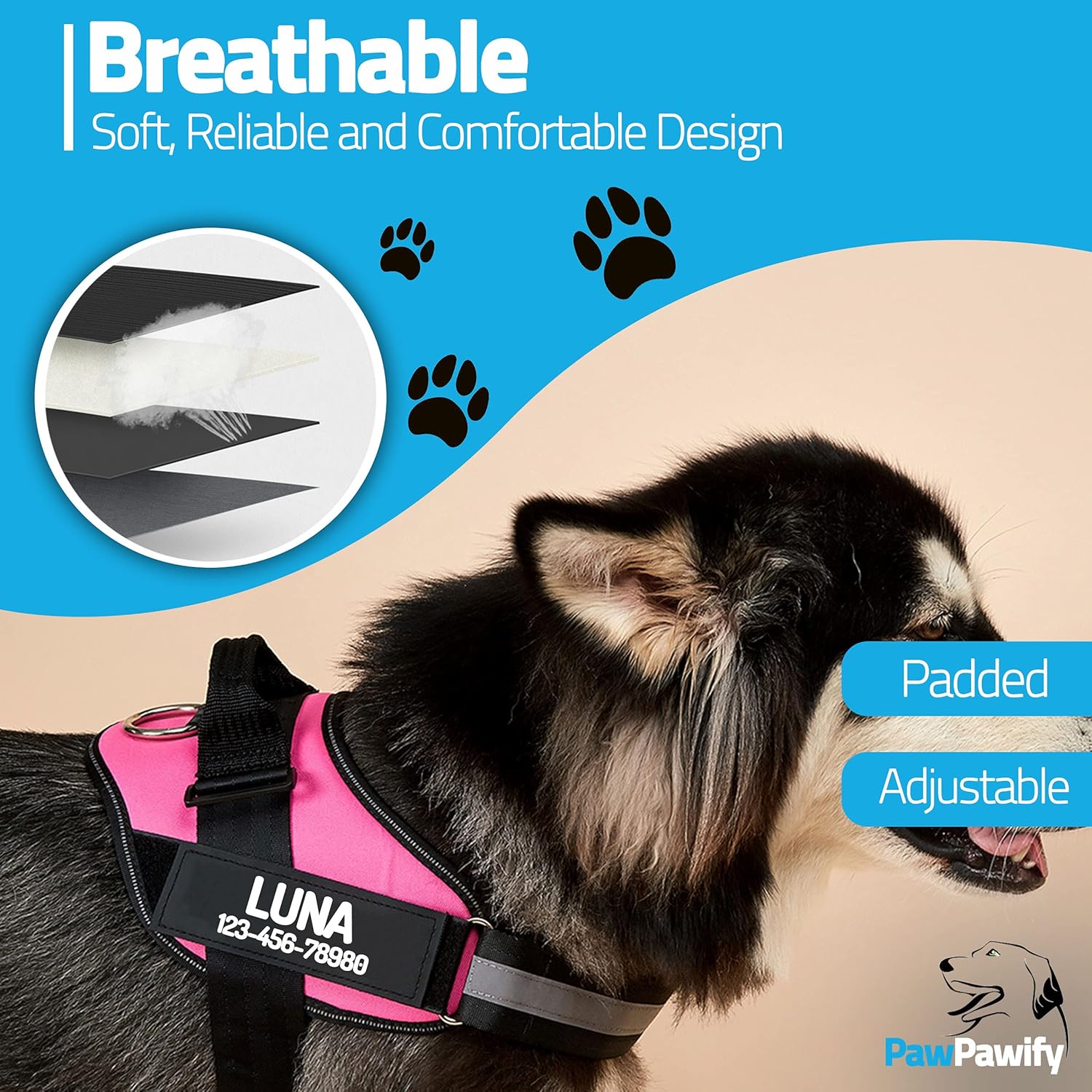 Arnés personalizado sin tirones para perro con nombre y número de teléfono personalizados, chaleco resistente para mascotas medianas y grandes para