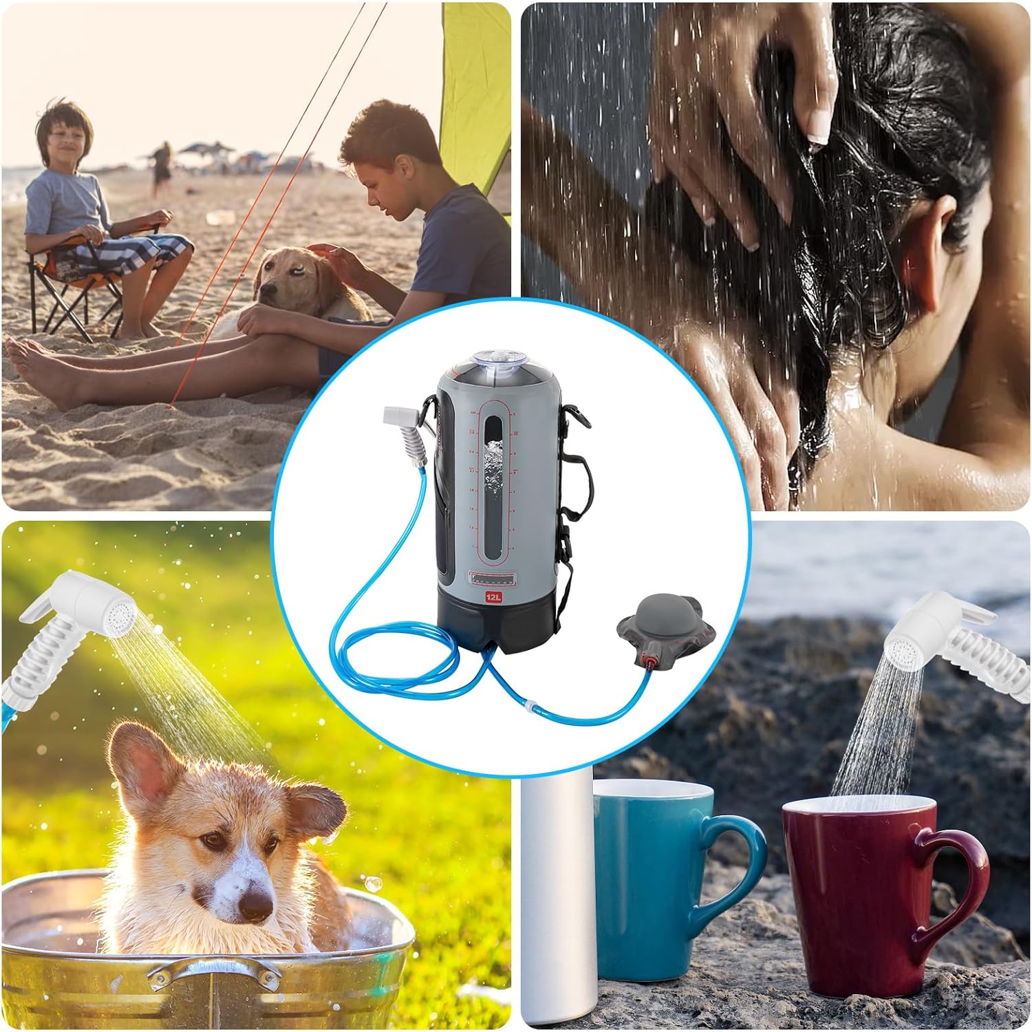 YETINGSHOP Ducha portátil para campamento a presión, ducha solar de campamento, ducha de jardín con bomba, 3 galones, 12 L, cabezal de ducha