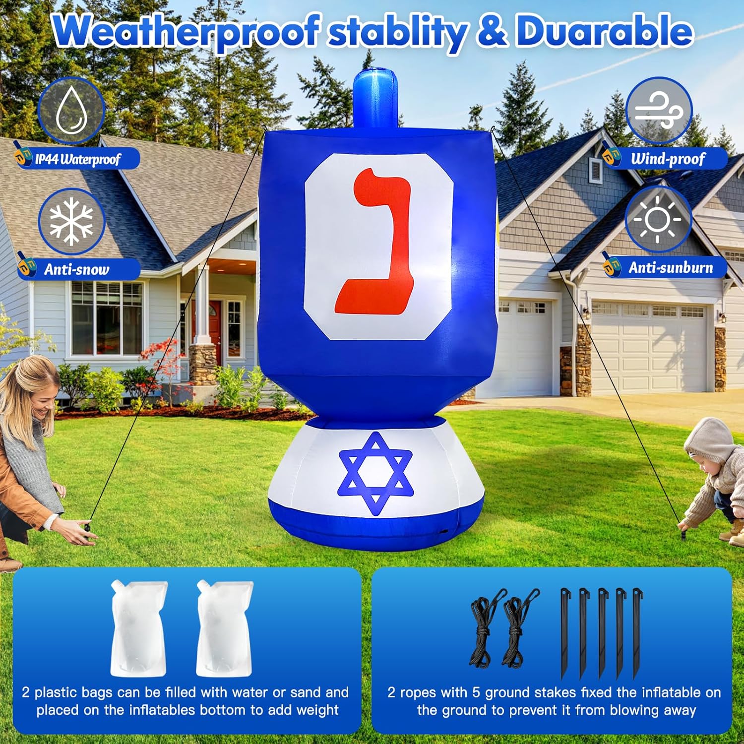 MICOCAH Decoraciones inflables de Hanukkah de 6 pies para exteriores, luces LED integradas Dreidel inflables, decoración de patio, decoraciones de