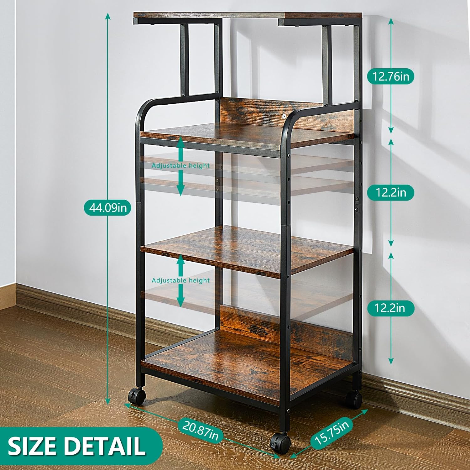jarrvz Soporte de impresora de 4 niveles con ruedas, escritorio de impresora, estante de almacenamiento multiusos para oficina y hogar, soporte de