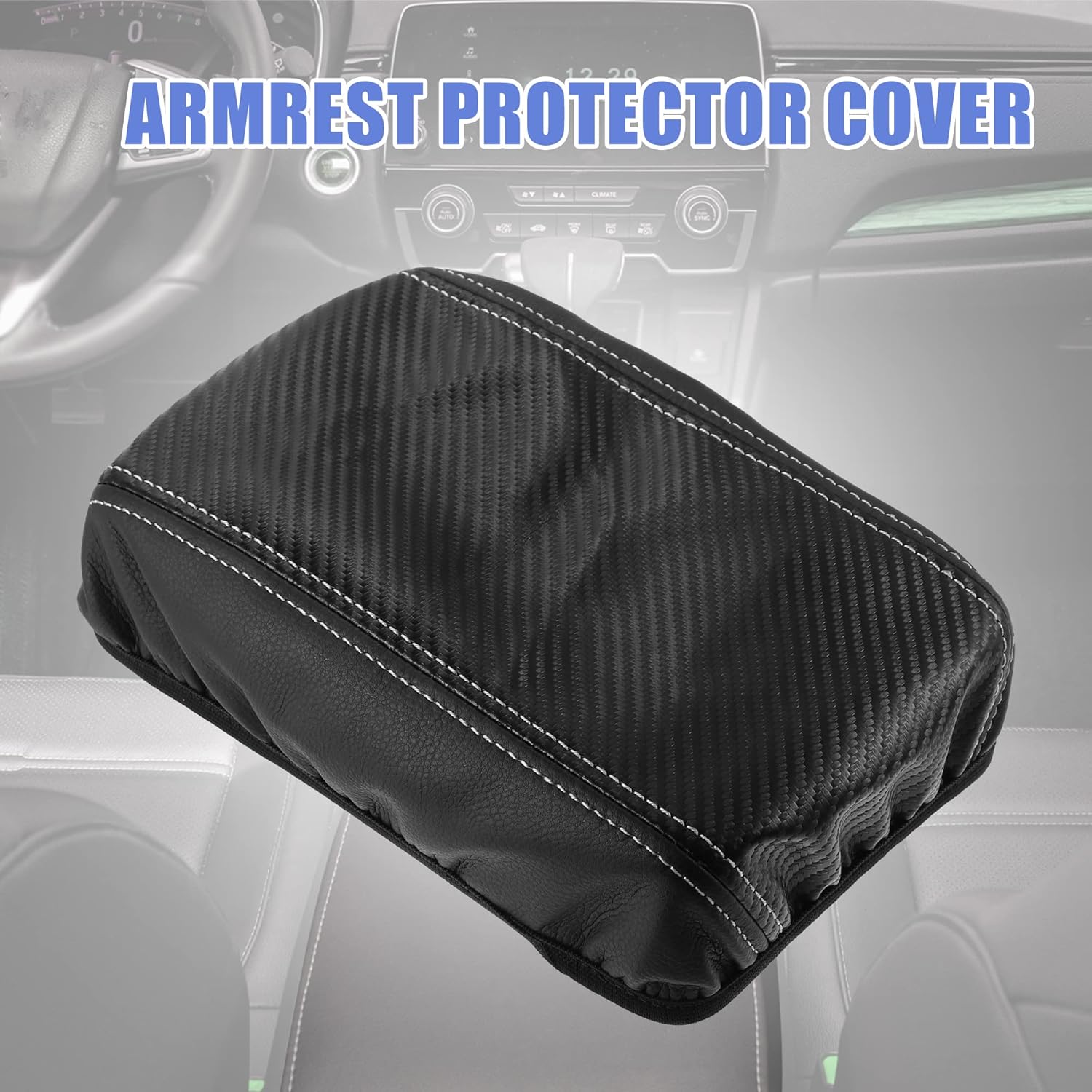 X AUTOHAUX Funda para reposabrazos de consola central de automóvil para Toyota Corolla Cross 2022, patrón de fibra de carbono, piel sintética negra,