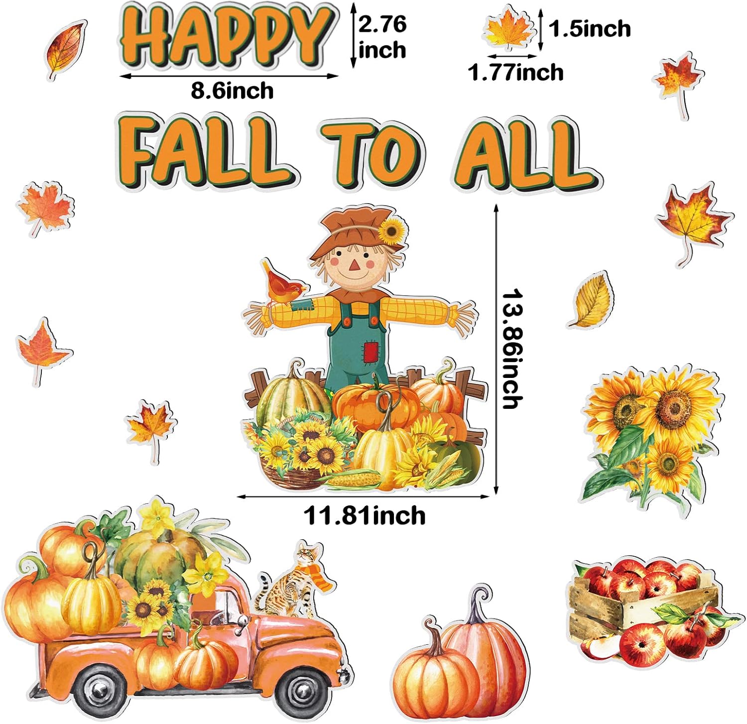 Peryiter 17 imanes de otoño para decoración de puerta de garaje, imanes de otoño con hojas de espantapájaros, girasoles, camiones, calabazas,