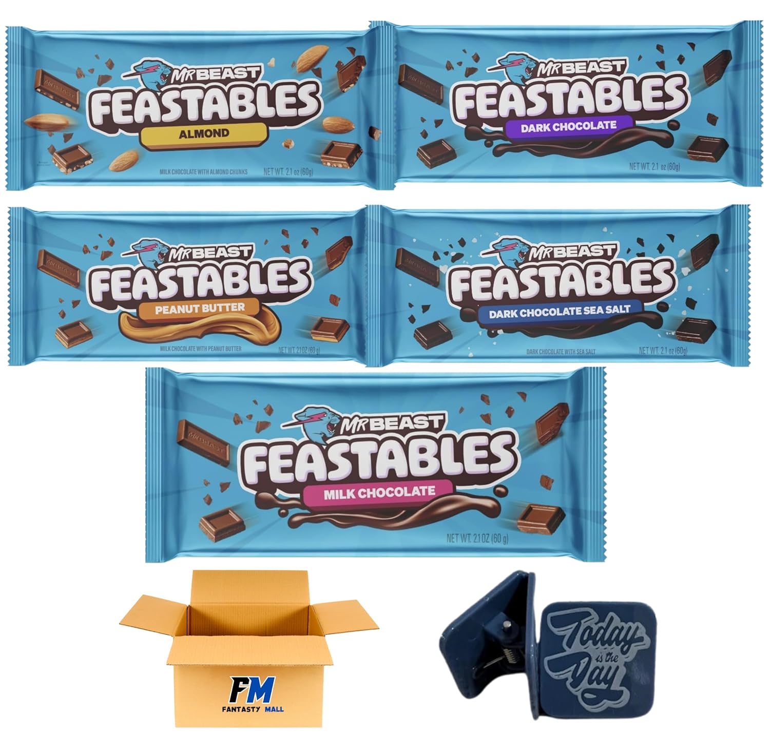 FANTASTY MALL – Barras de chocolate Feastable Mr Beast con mantequilla de maní, chocolate con leche, chocolate negro, sal marina y almendras