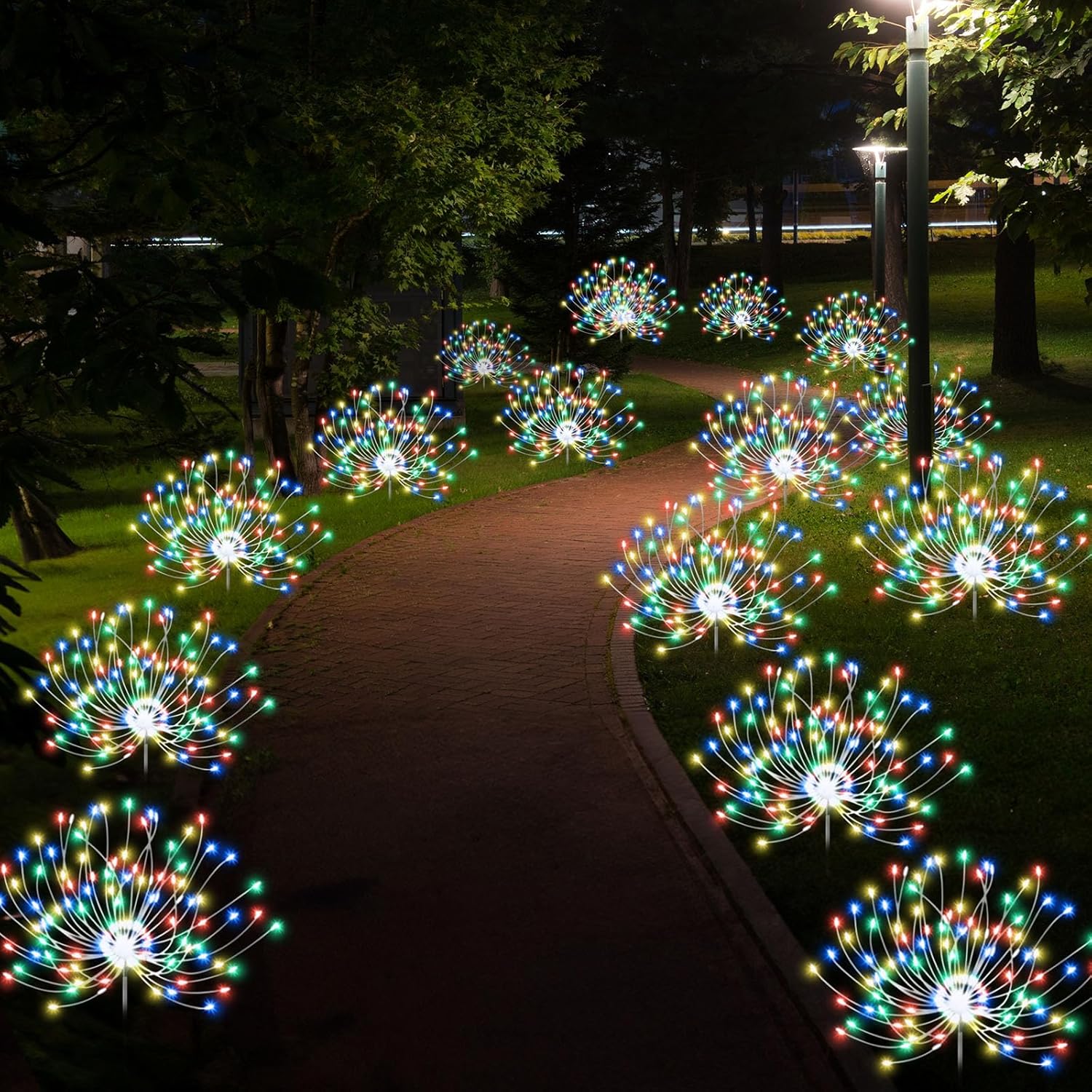 15 luces LED de fuegos artificiales impermeables, luces solares figurables, 90 LED, 120 LED, 150 luces LED para patio trasero, decoraciones al aire