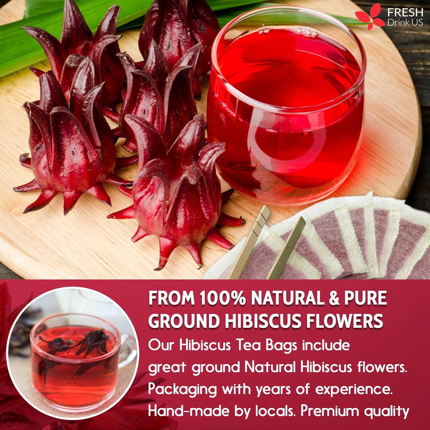 FreshDrinkUS, 235 bolsas de té de flores de hibisco premium, 100% natural, puro de flores de hibisco. Té de hierbas de hibisco de flores sueltas. Té