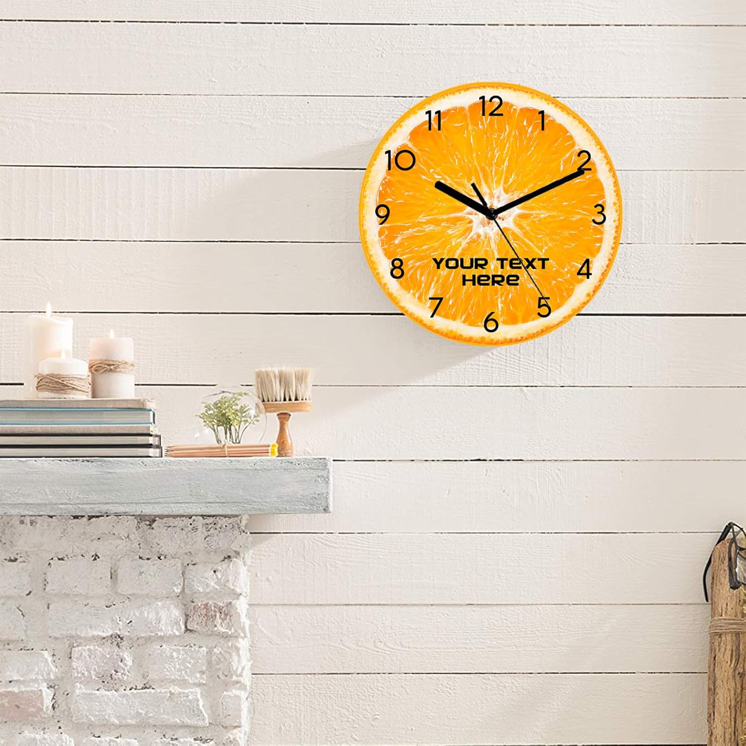Reloj de pared redondo naranja personalizado, fácil de leer, analógico, rústico, funciona con pilas, silencioso, sin tictac, novedoso para cocina,