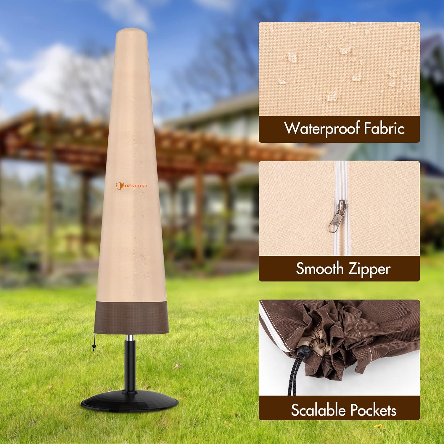 Cubierta para sombrilla de patio, tela Oxford 600D, cubierta impermeable para paraguas, anti-UV, para exteriores, se adapta a paraguas de mercado de