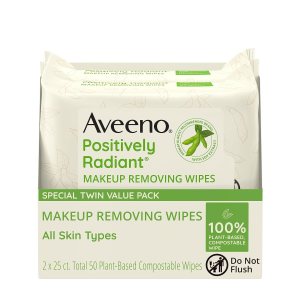 Aveeno Toallitas faciales eliminadoras de maquillaje sin aceite positivamente radiantes para ayudar a igualar el tono y la textura de la piel con Aveeno Toallitas faciales eliminadoras de maquillaje sin aceite positivamente radiantes para ayudar a igualar el tono y la textura de la piel con