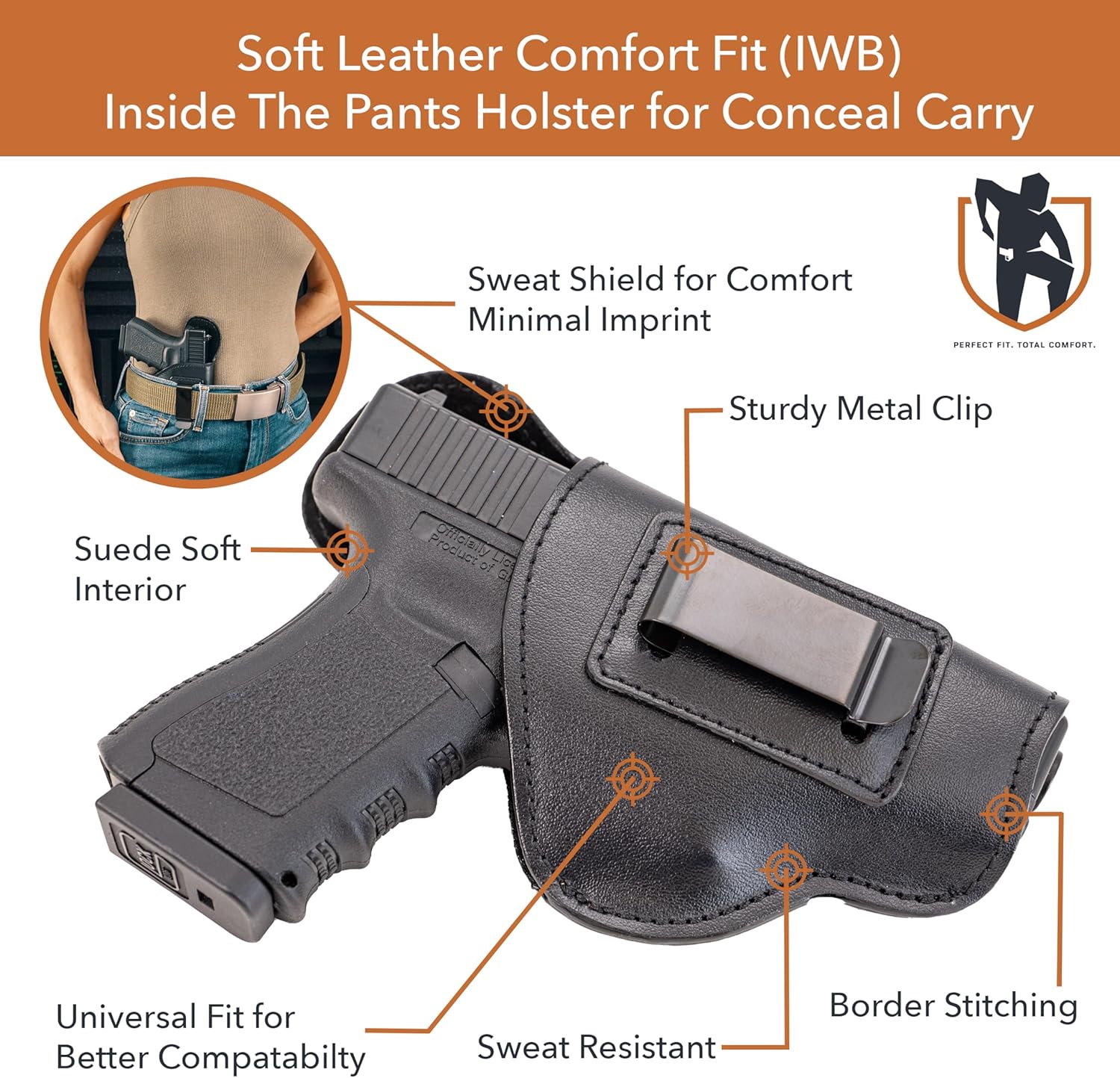 Funda de cuero suave IWB para Taurus G2c de 0.354 in o 40S y W, PT111 G2  G 26, 27  Walther PPQ SC, P22  SIG P320 Micro Compact  Springfield XD 3,
