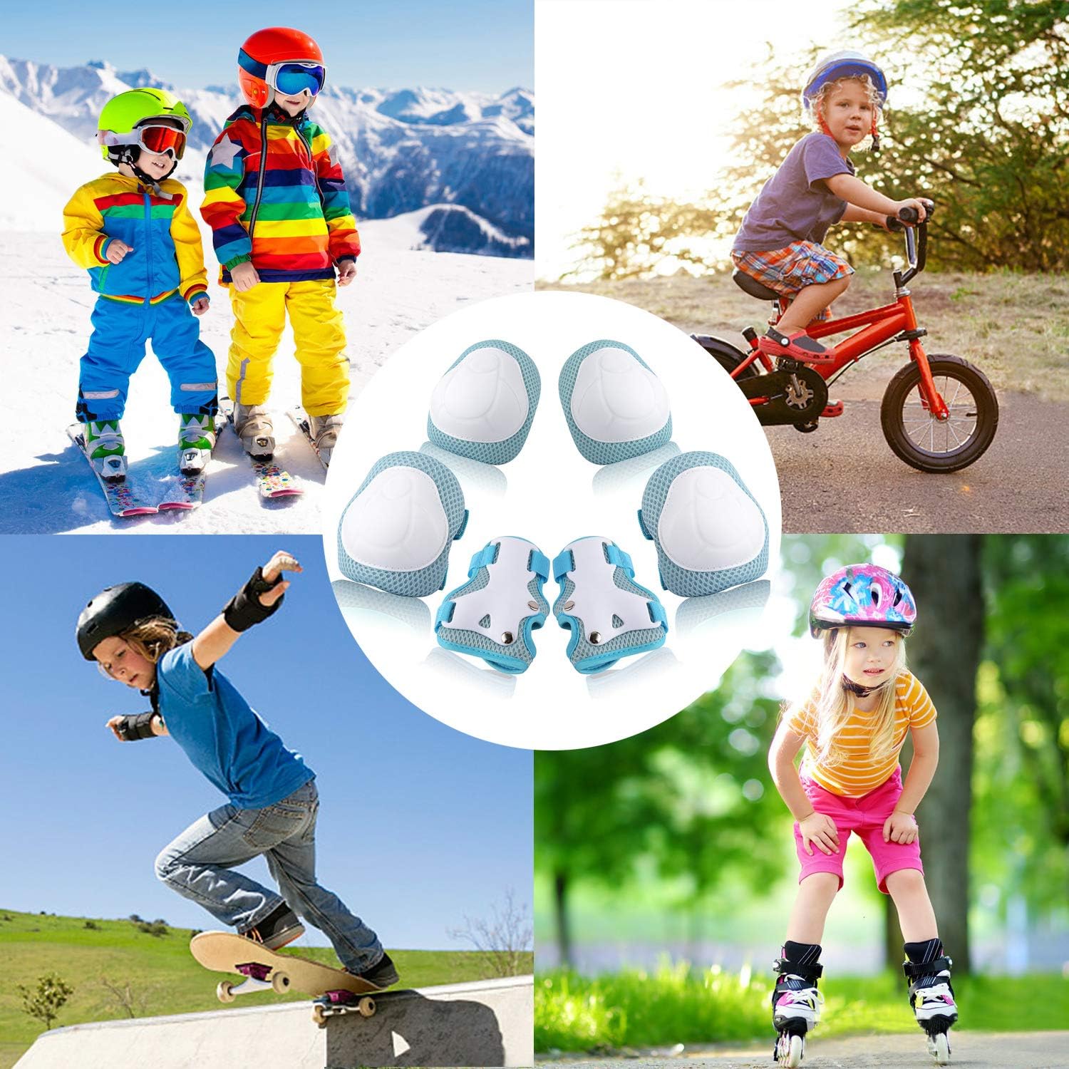 Wemfg Juego de rodilleras de protección para niños de 3 a 14 años, rodilleras y coderas con muñequeras 3 en 1 para patinaje, ciclismo, bicicleta,