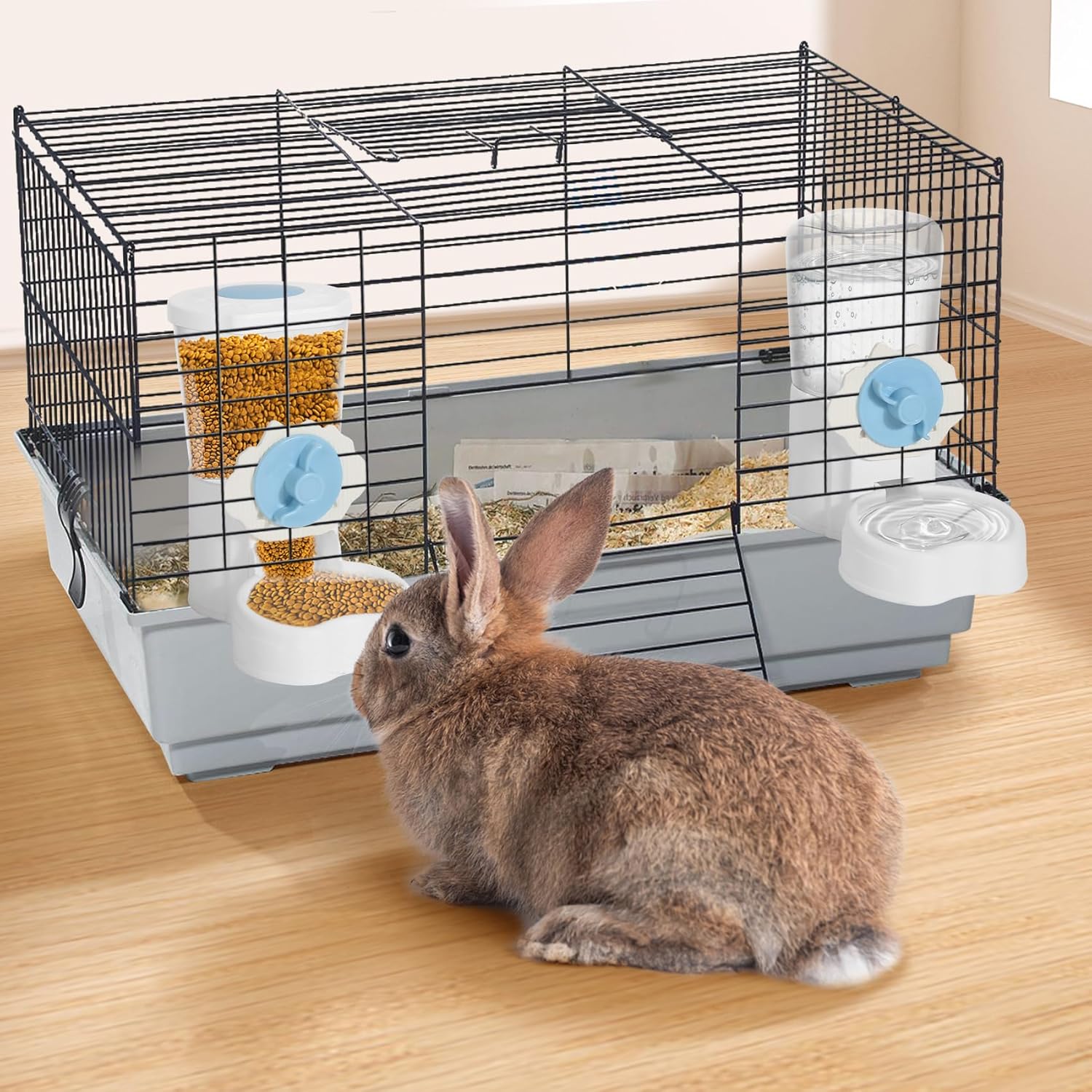 Paquete de 2 dispensadores automáticos de agua para alimentos para mascotas, alimentador automático para conejos y botellas de agua para jaulas,