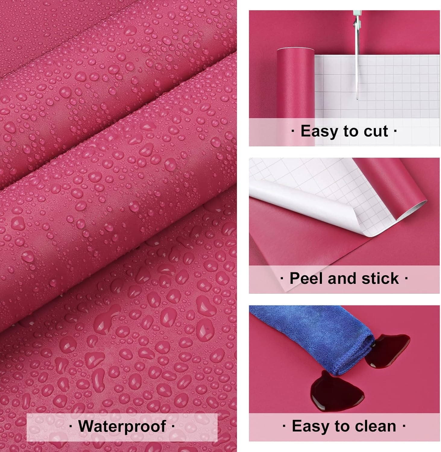 Skyblur Papel tapiz de contacto rosa para despegar y pegar, papel tapiz extraíble, impermeable, autoadhesivo, decoración de pared para baño,