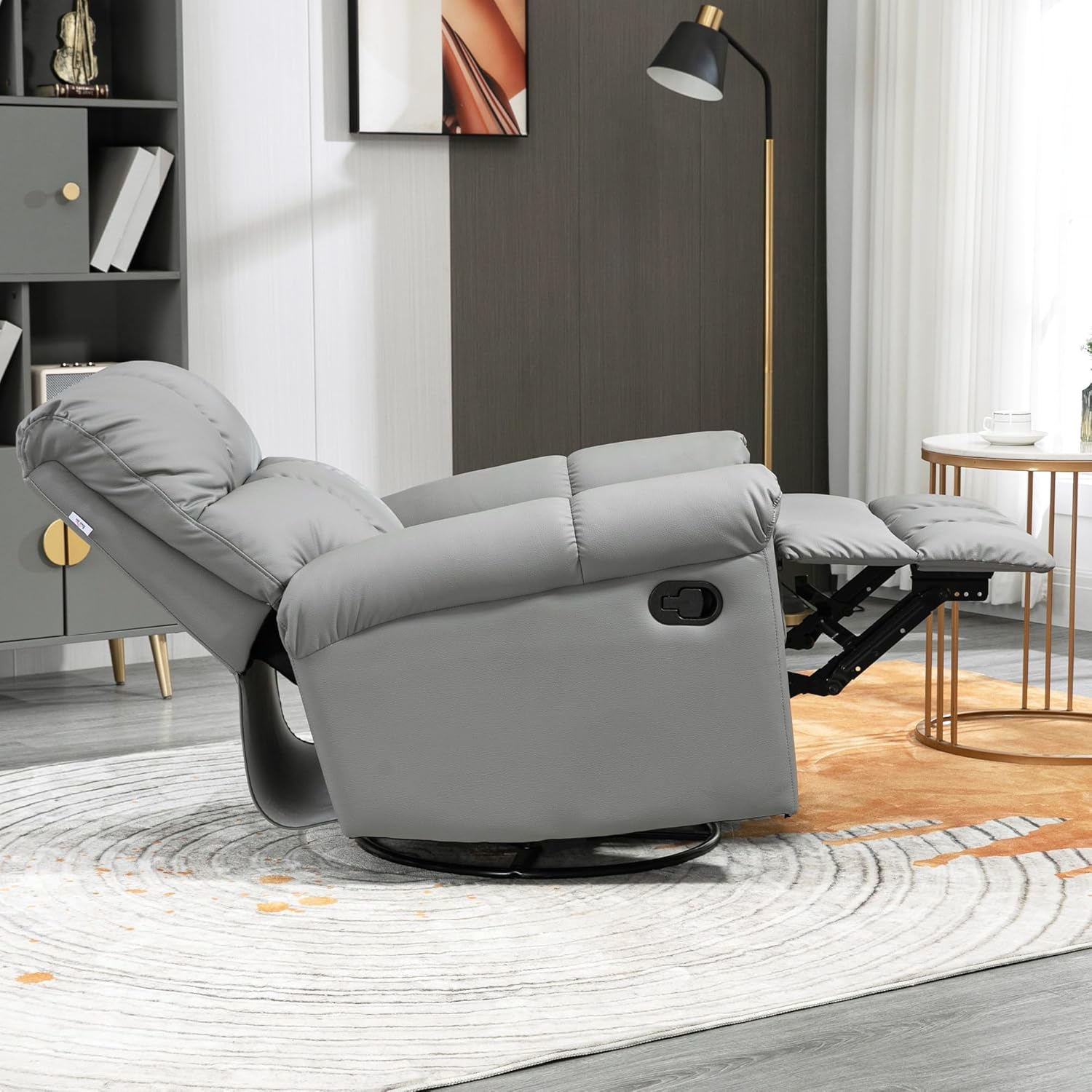 HOMCOM Rocker – Silla reclinable con respaldo y asiento sobrerelleno, silla reclinable manual de piel sintética con reposapiés y base de rotación