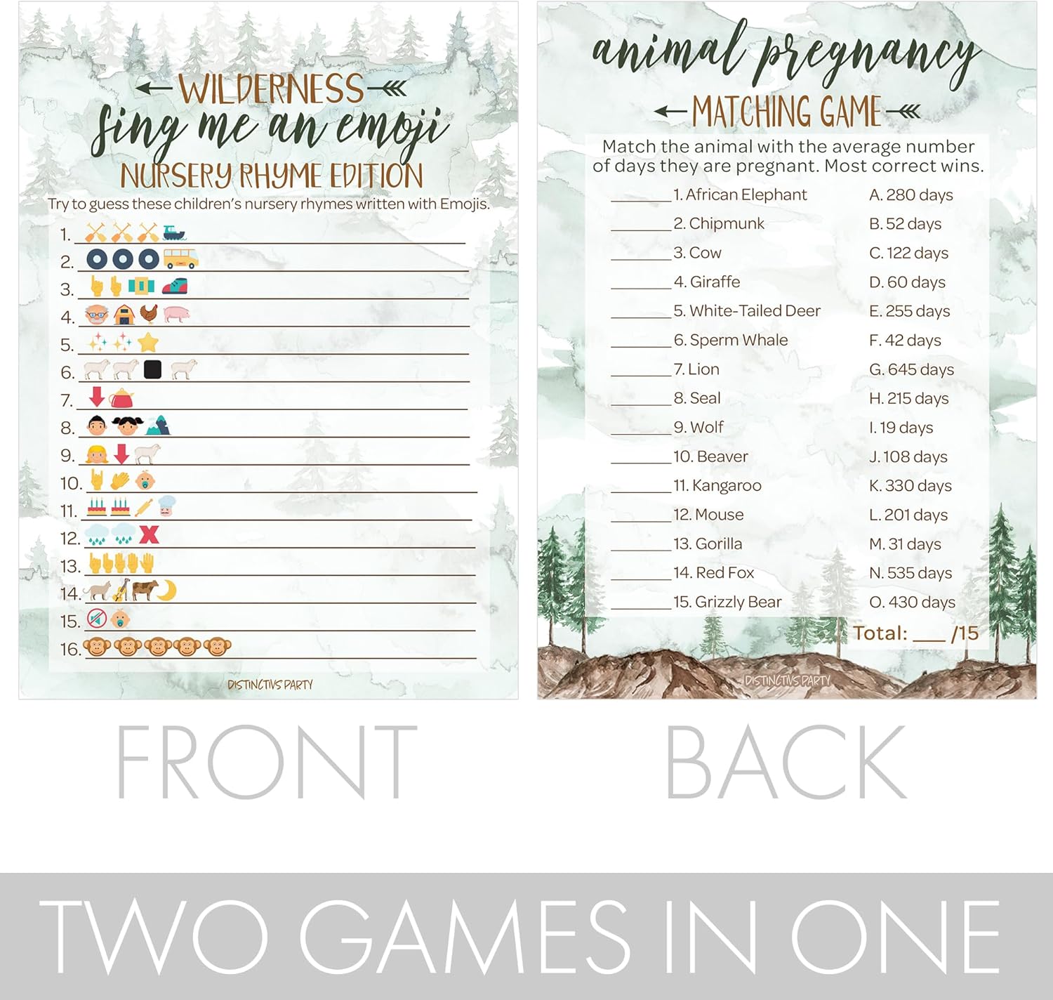 Little Adventurer – Juego de fiesta de baby shower, embarazo de animales y emoji, juego de adivinanzas (paquete de 2 juegos), 20 tarjetas de doble