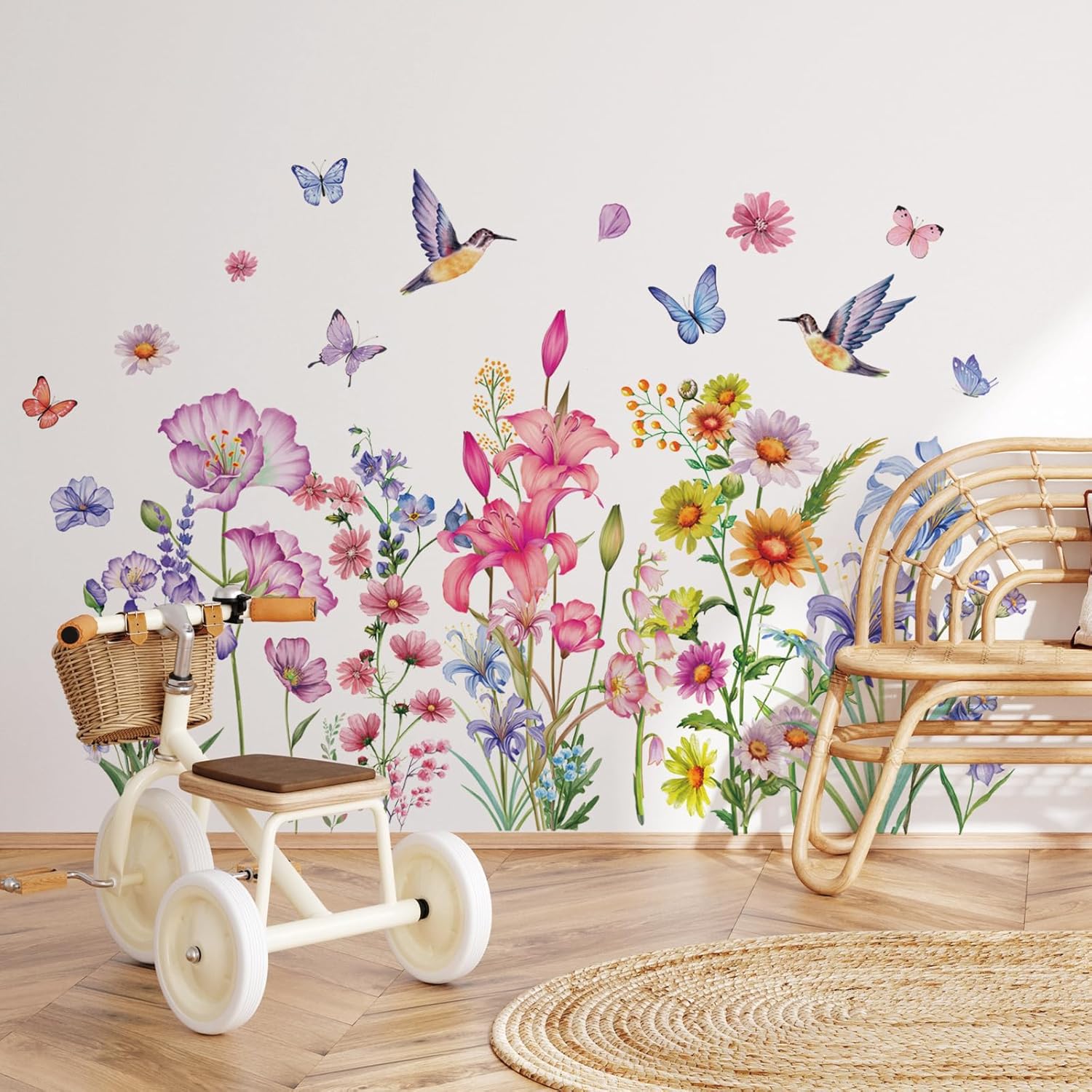 Calcomanías de pared de flores coloridas, calcomanías de pared florales extraíbles, vinilo autoadhesivo, mural de pared de tinta, estilo de pintura,