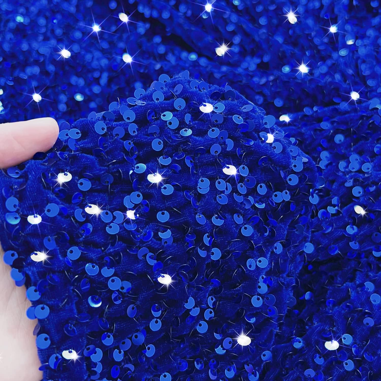 MODFUNS The Yard – Tela de terciopelo de lentejuelas azul rey de 4 yardas, tela elástica con purpurina metálica, material de lentejuelas metálicas