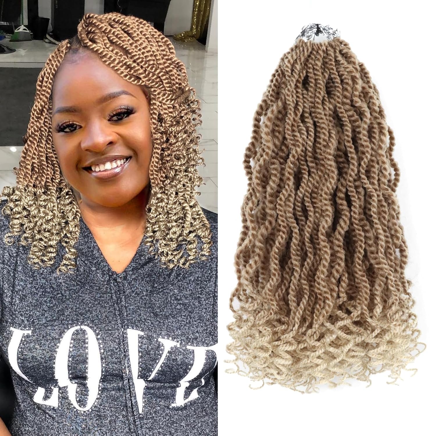 Cabello rubio de ganchillo para mujeres negras, cabello ondulado senegalés de 12 pulgadas, rizos de ganchillo corto preenlazados, 8 paquetes de