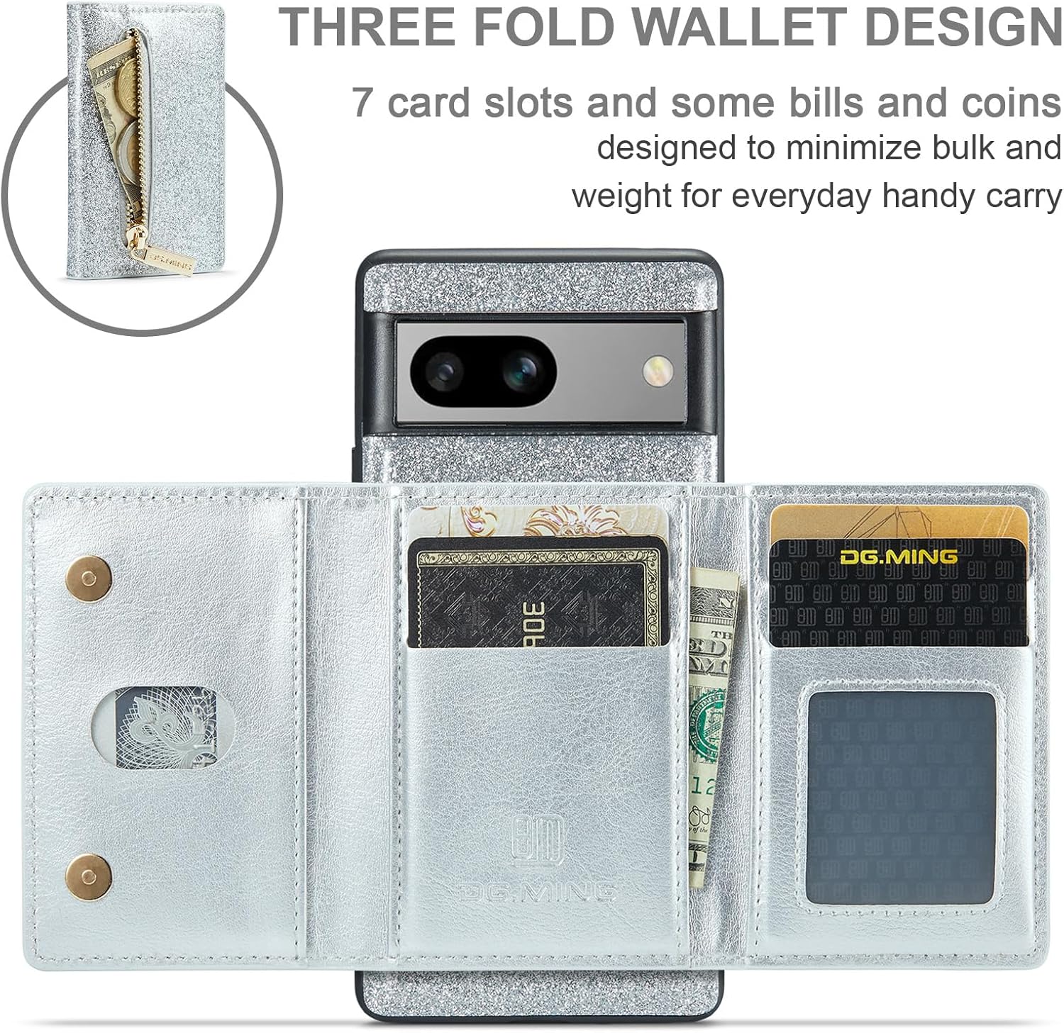 Asuwish Funda de teléfono para Google Pixel 7A 5G 2023 con protector de pantalla de vidrio templado y ranura para tarjeta de crédito, soporte con