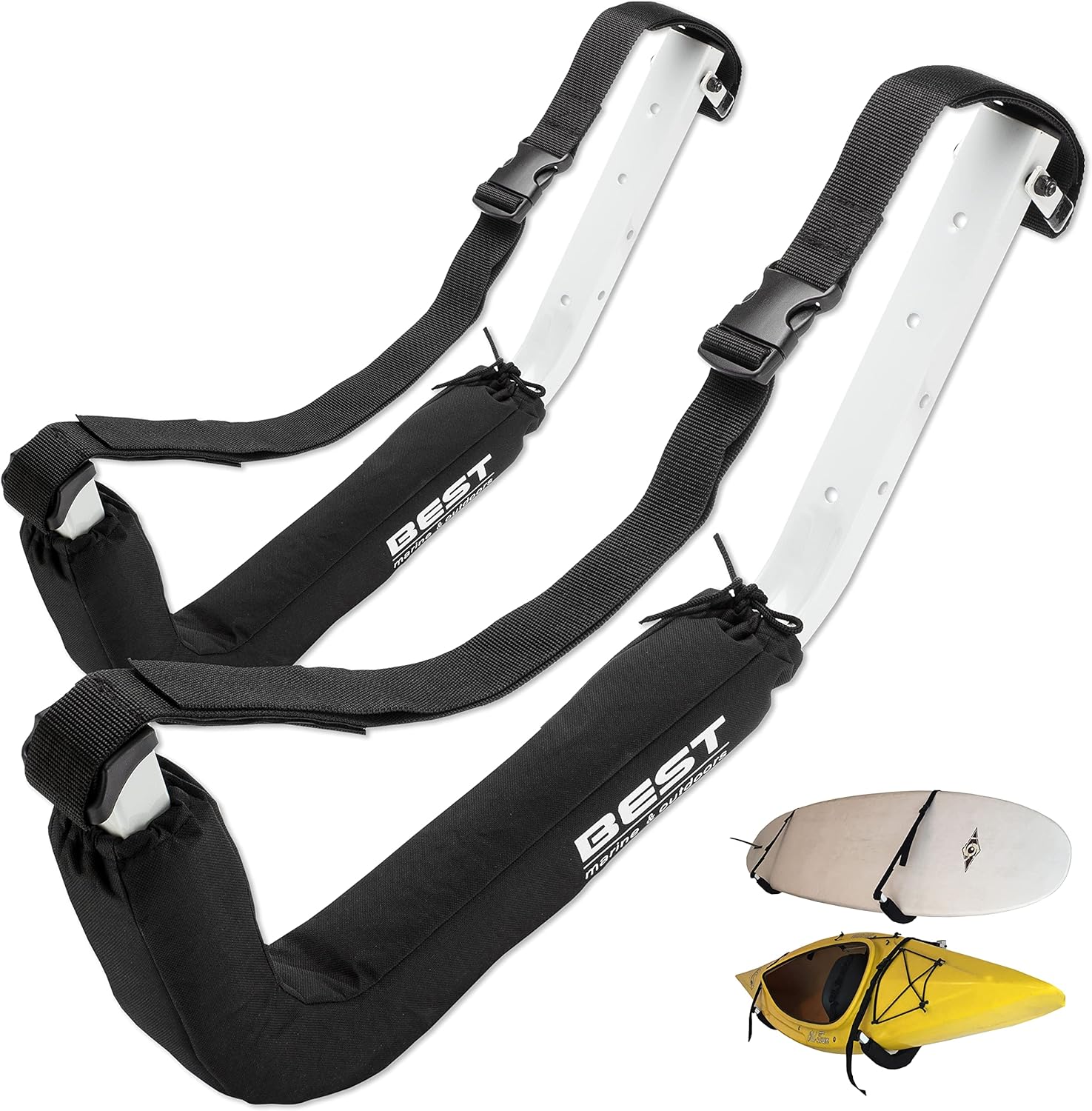 Best Marine and Outdoors Estante de almacenamiento para kayak, 2 estantes de montaje en pared premium para kayaks y tablas de remo de SUP, capacidad