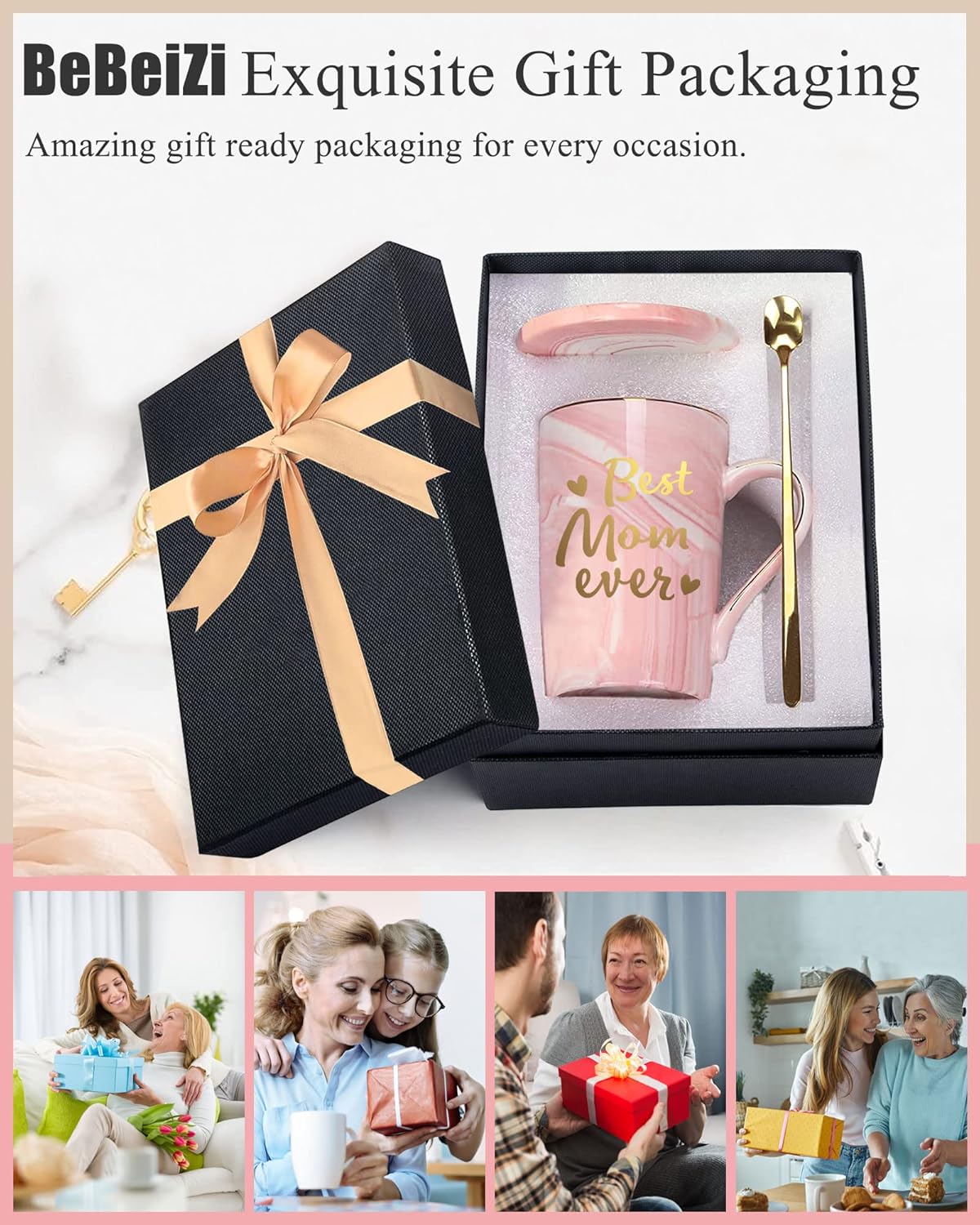 Taza de café con texto en inglés “Best Mom Ever”, regalos para el Día de la Madre para mamá por hija e hijo, 14 onzas líquidas (13.5 fl oz) taza de