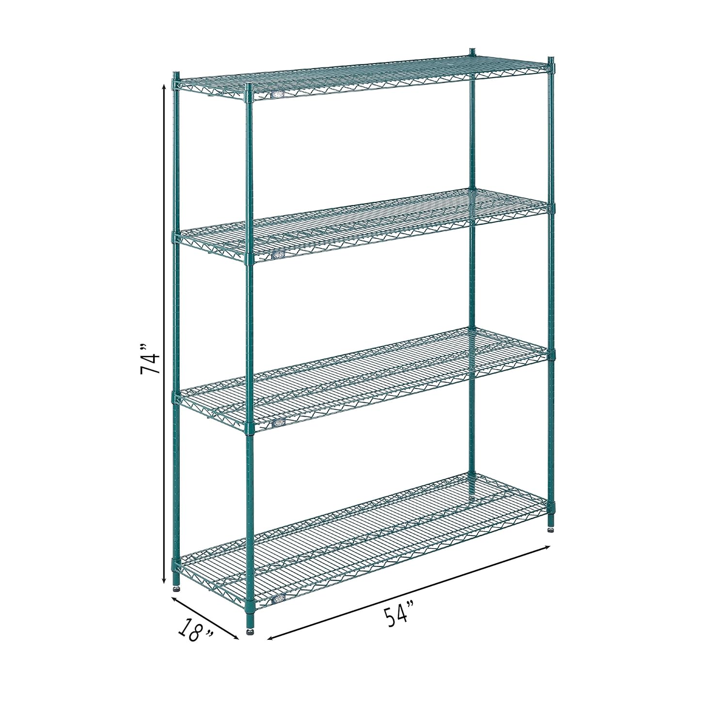 Nexel Estantería de alambre, epoxi verde, 54″ W X 18″ D X 74″ H