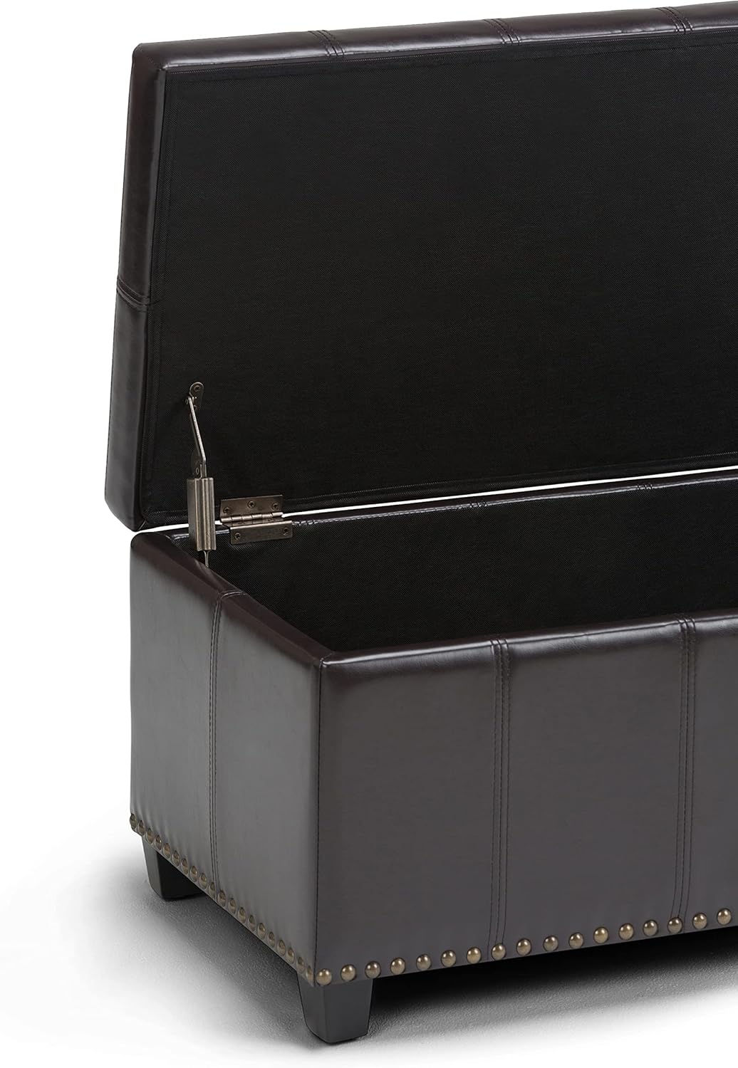 SIMPLIHOME Amelia – Banco otomano rectangular de transición de 33 pulgadas de ancho en curtidores, piel sintética vegana marrón, para sala de estar,