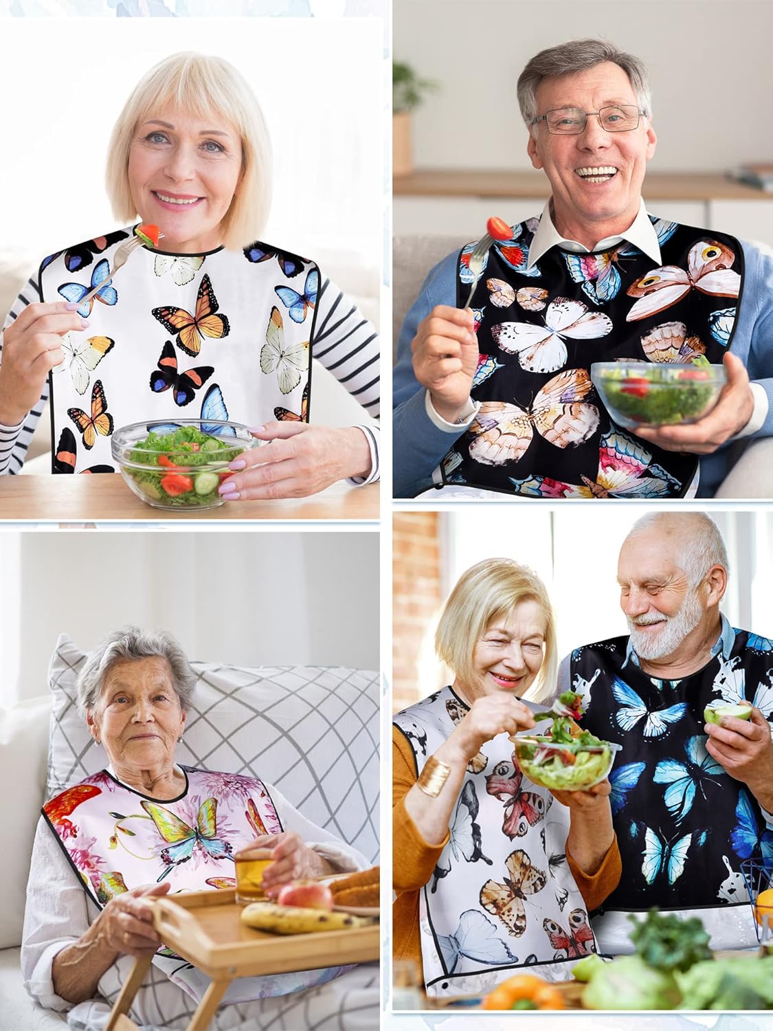 6 baberos para adultos para comer con atrapa migas, lavable, babero para comer flores, mariposas, reutilizables, impermeables, protectores de ropa