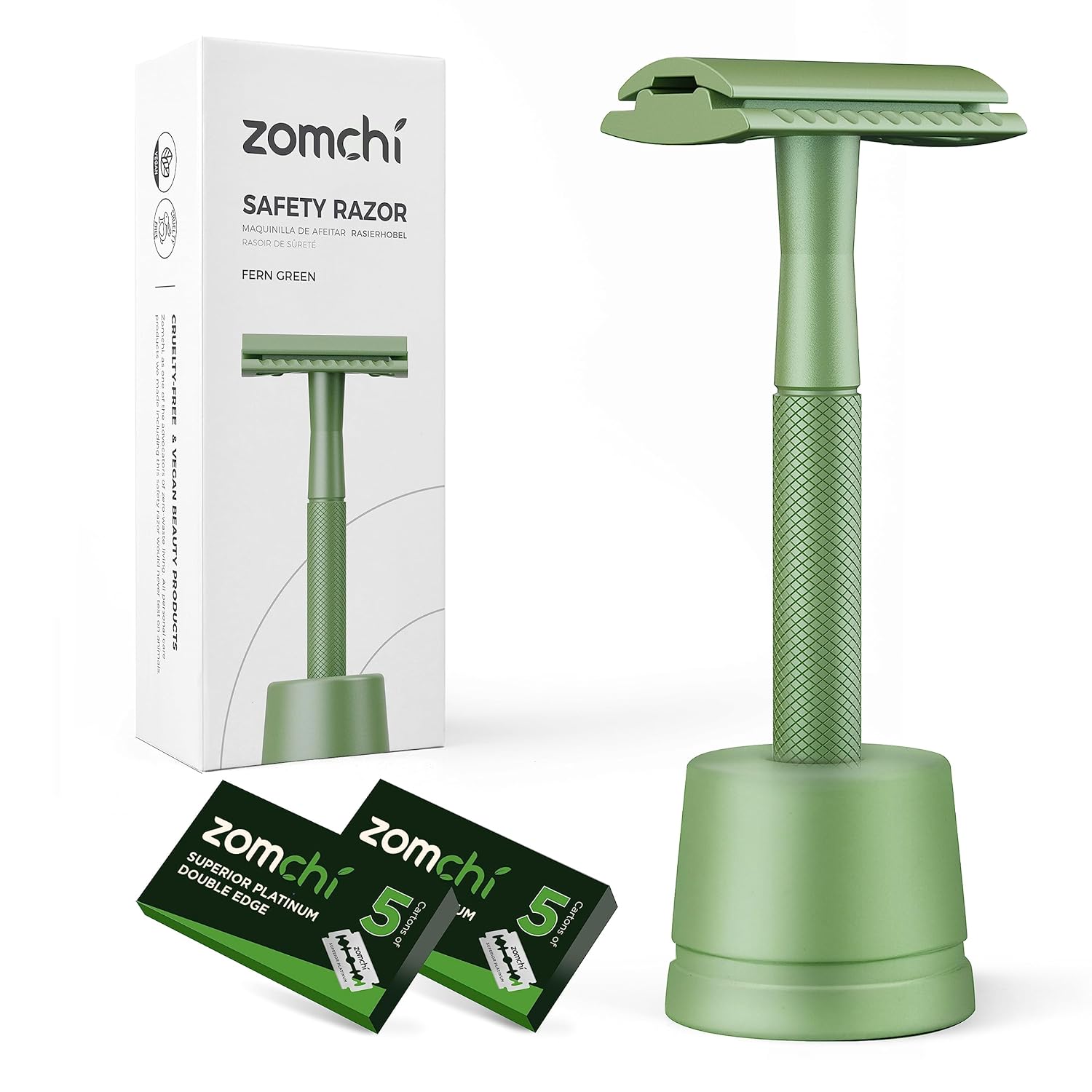 ZOMCHI Maquinilla de afeitar de seguridad con peine de cierre de doble filo con soporte, maquinilla de afeitar para hombres con 10 cuchillas de