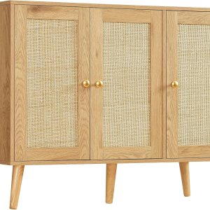 Quimoo Aparador de buffet, gabinete de ratán bohemio con 3 estantes ajustables y puertas de ratán, mesa de entrada para sala de estar, comedor, Quimoo Aparador de buffet, gabinete de ratán bohemio con 3 estantes ajustables y puertas de ratán, mesa de entrada para sala de estar, comedor,