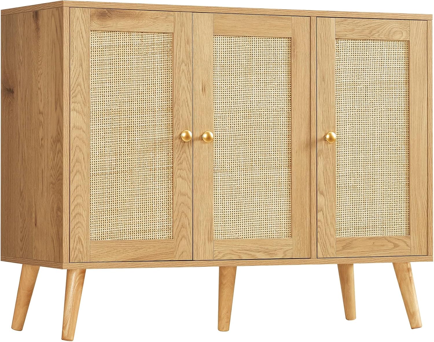 Quimoo Aparador de buffet, gabinete de ratán bohemio con 3 estantes ajustables y puertas de ratán, mesa de entrada para sala de estar, comedor,